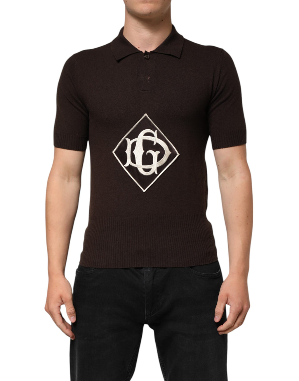 Dolce & Gabbana Brown Wool Logo Embroidered Men Polo T-shirt