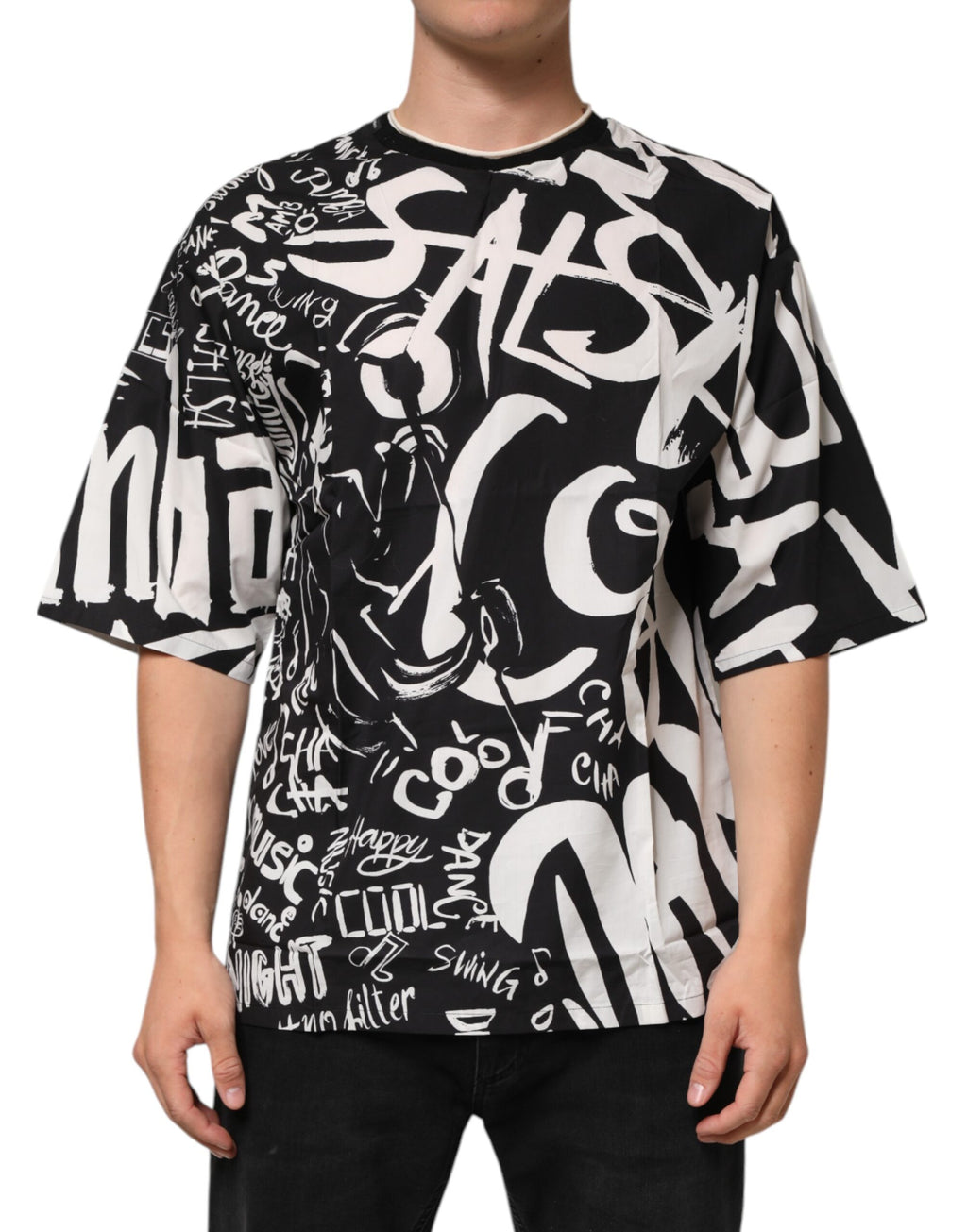 Dolce & Gabbana Black White Cotton Oversized Graffiti T-shirt