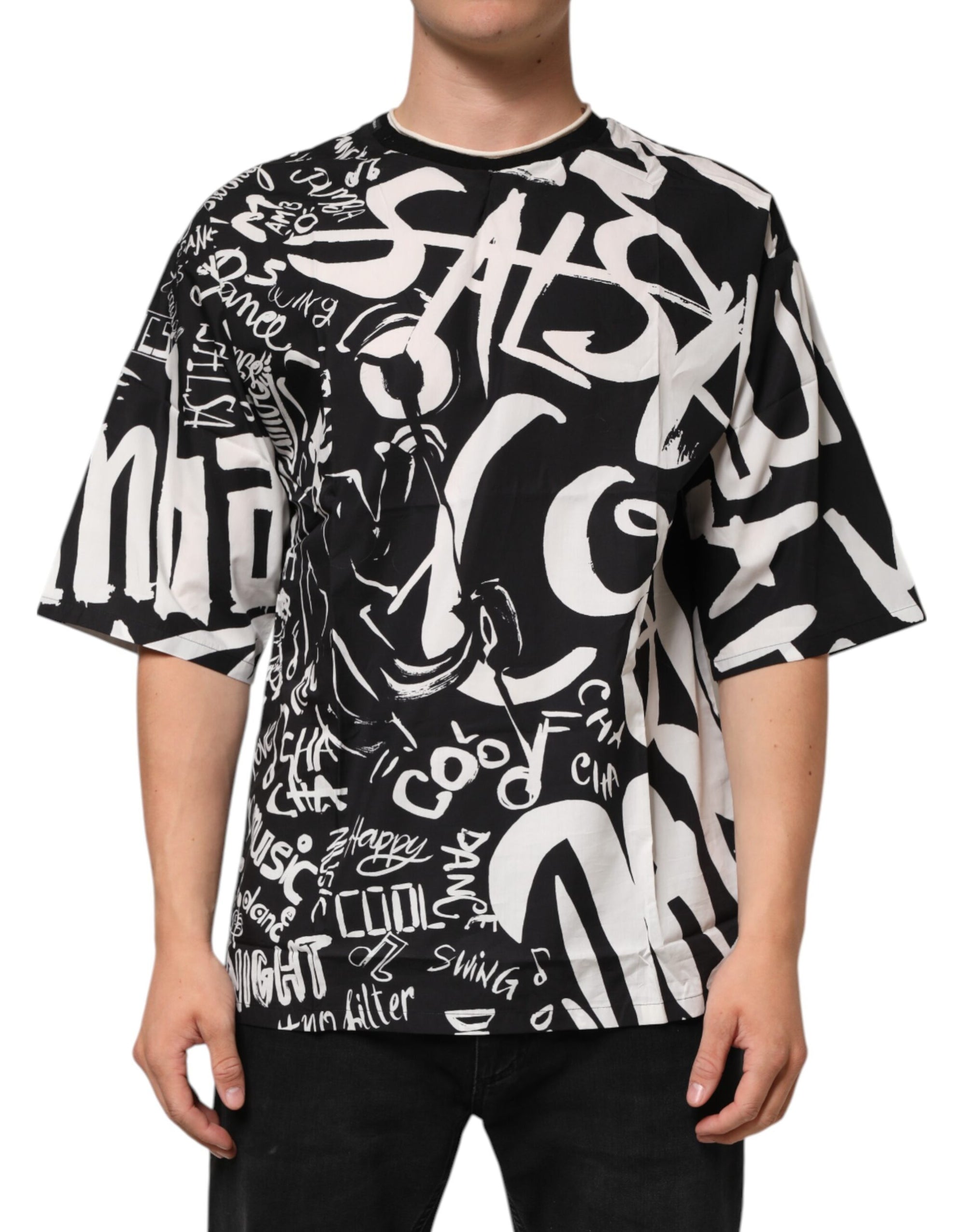 Dolce & Gabbana Black White Cotton Oversized Graffiti T-shirt