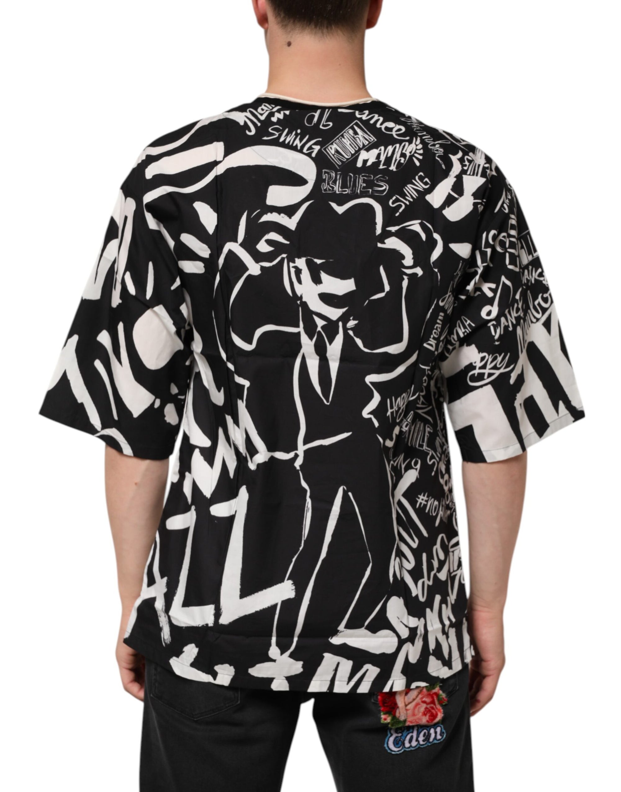 Dolce & Gabbana Black White Cotton Oversized Graffiti T-shirt
