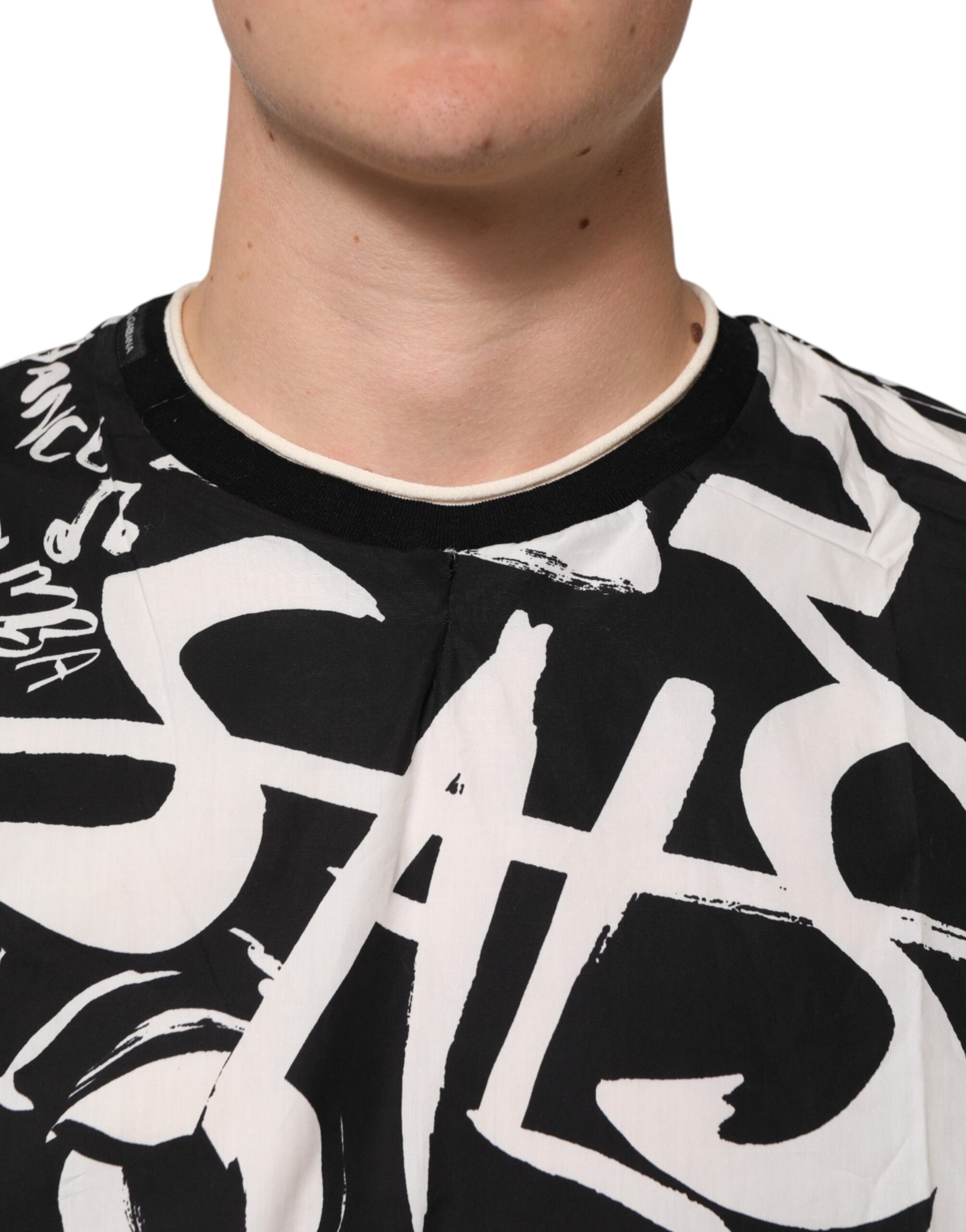 Dolce & Gabbana Black White Cotton Oversized Graffiti T-shirt