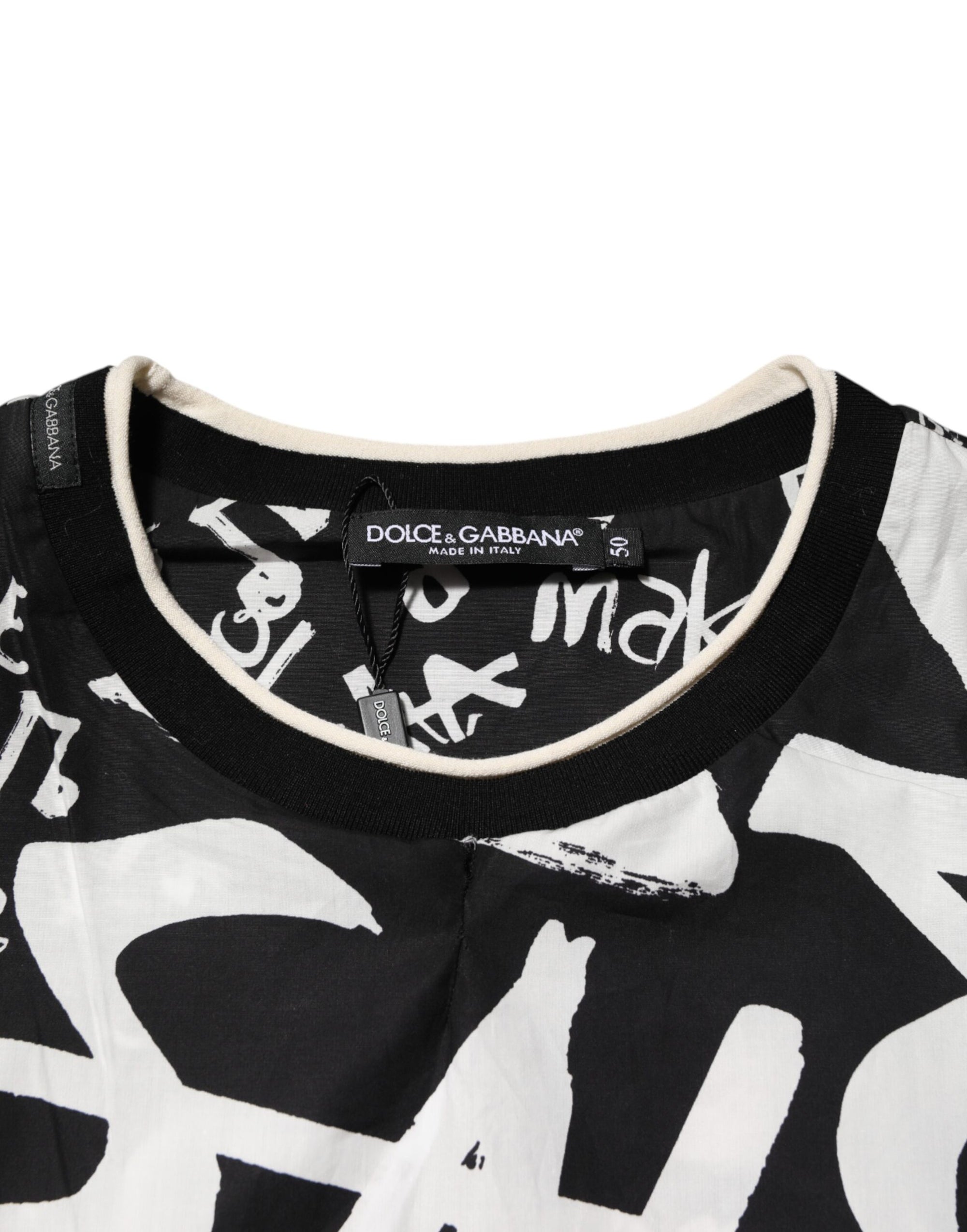 Dolce & Gabbana Black White Cotton Oversized Graffiti T-shirt