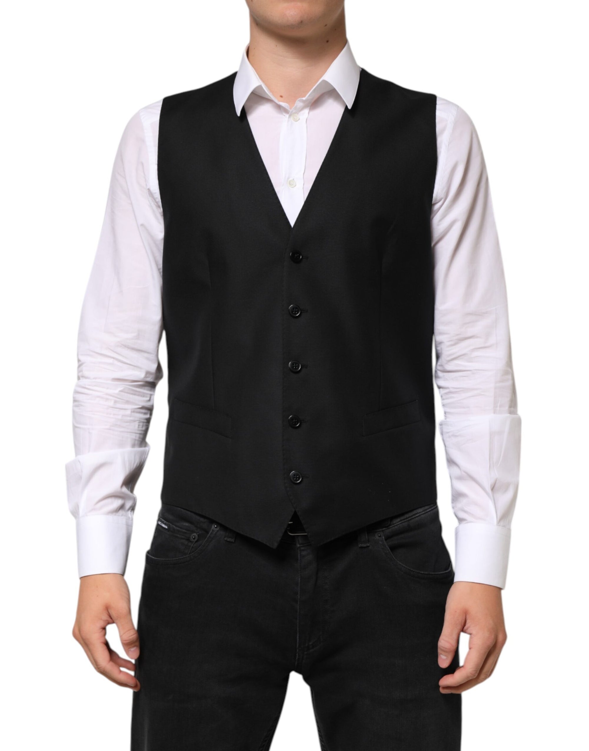Dolce & Gabbana Black Wool Dress Formal Men Waistcoat Vest