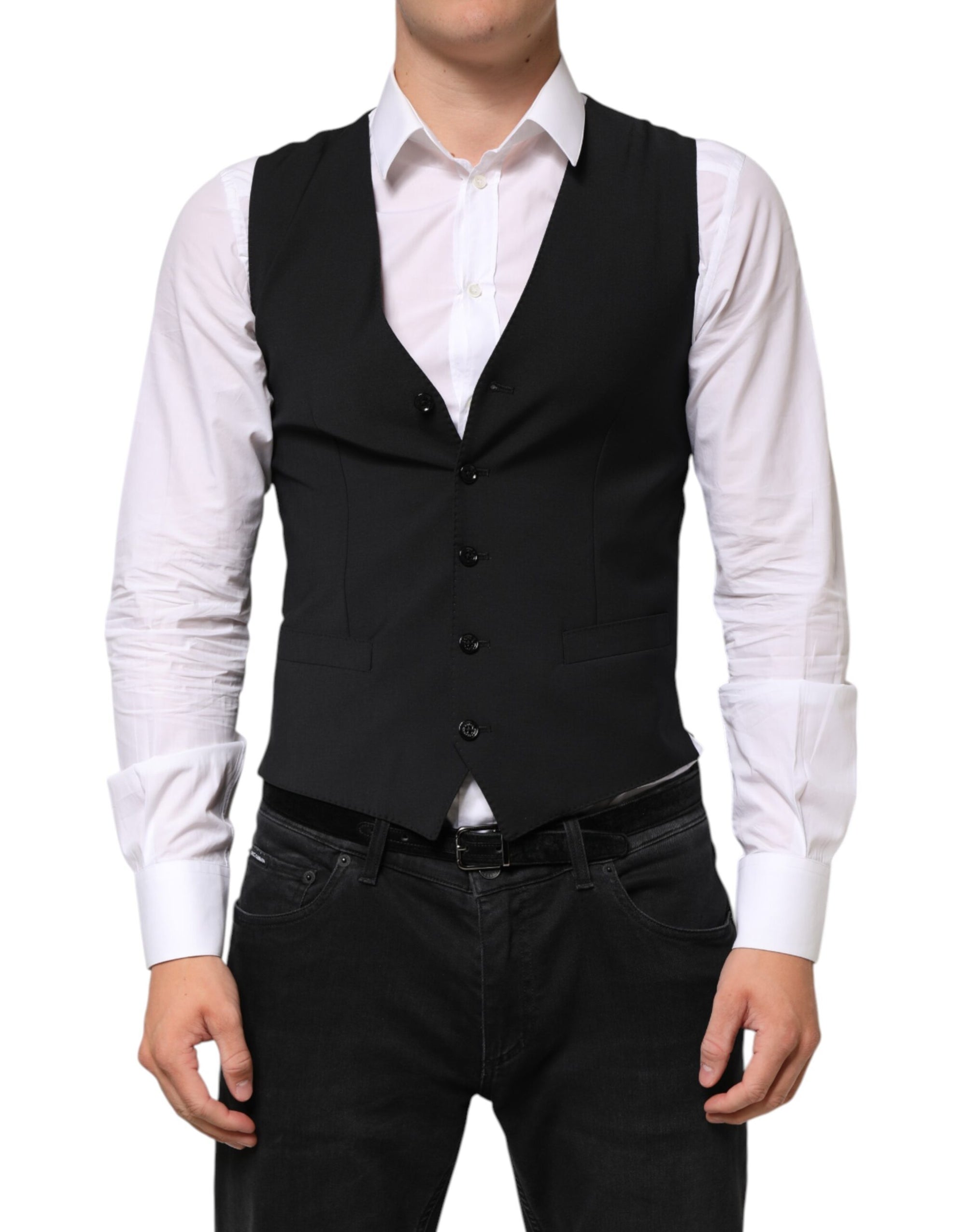 Dolce & Gabbana Black Wool Dress Formal Men Waistcoat Vest
