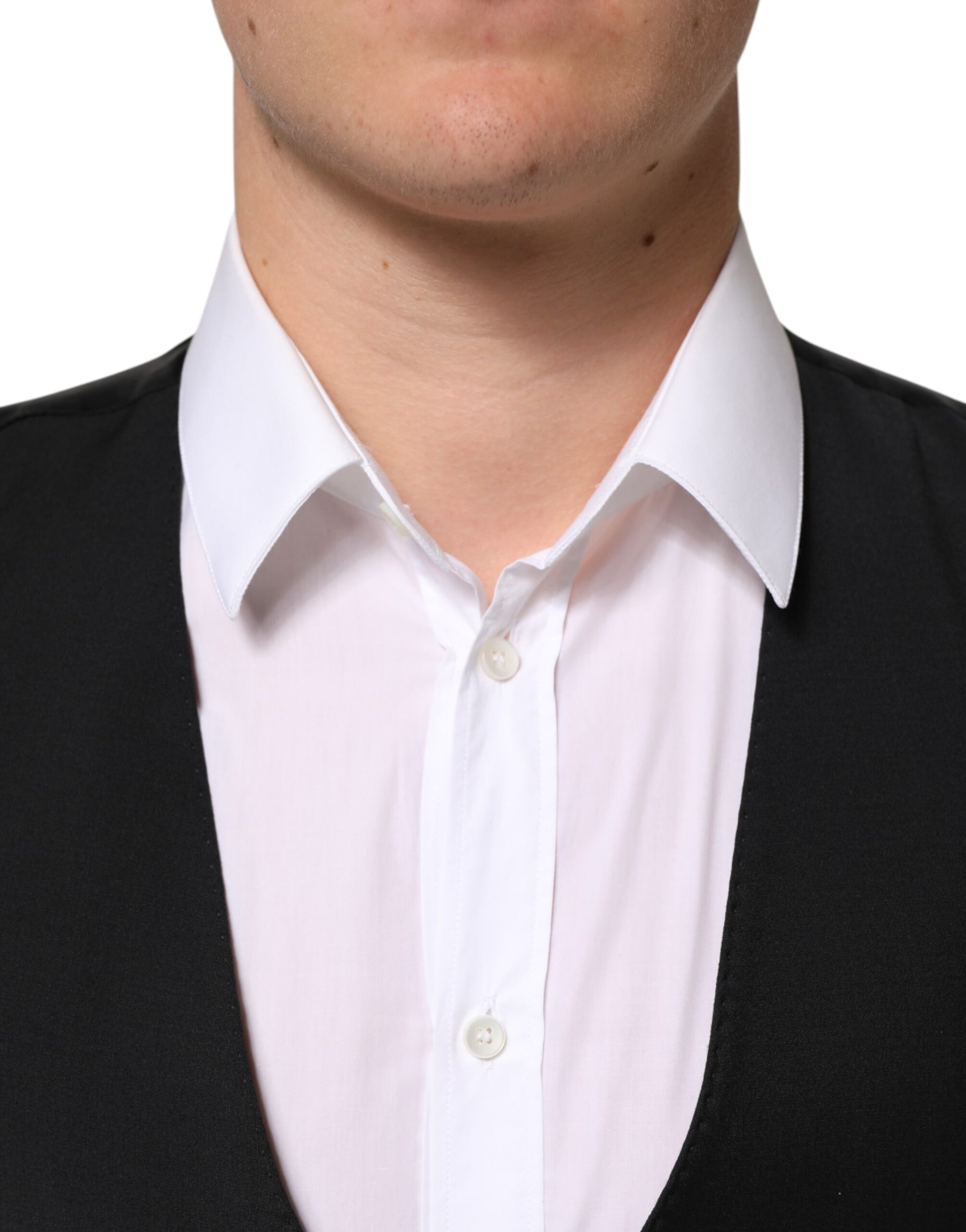 Dolce & Gabbana Black Wool Dress Formal Men Waistcoat Vest