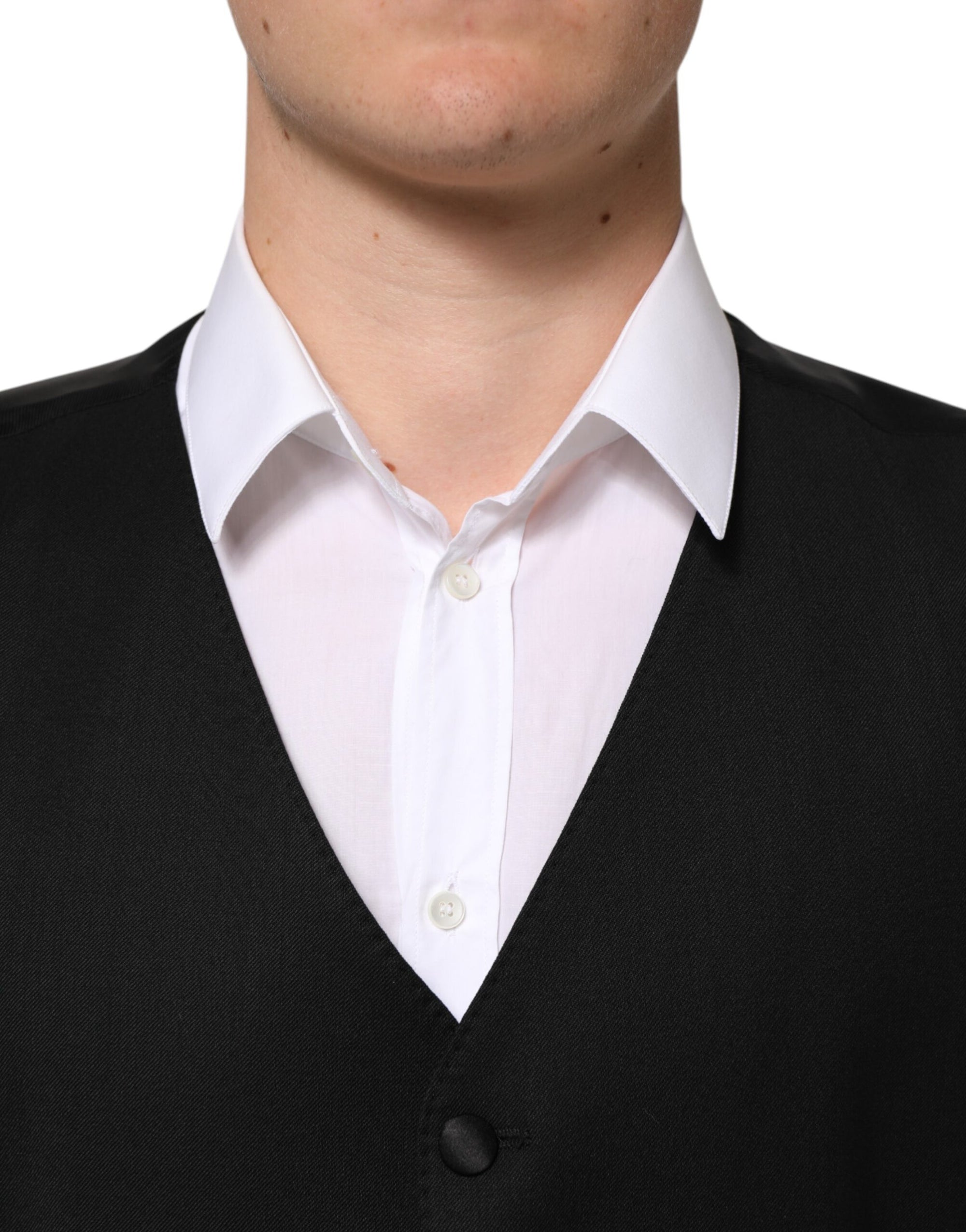Dolce & Gabbana Black Wool Dress Formal Men Waistcoat Vest