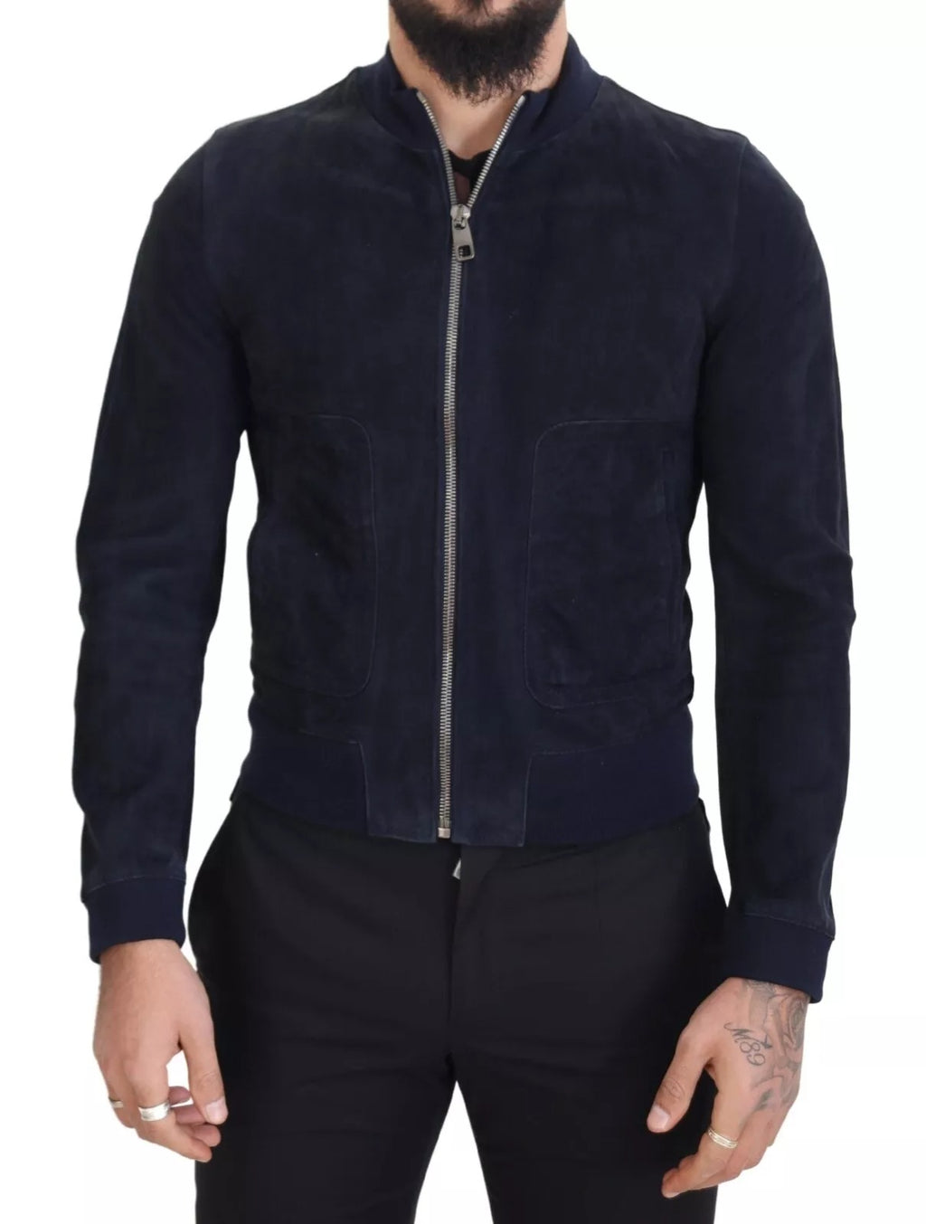 Dolce & Gabbana Dark Blue Suede Lambskin Blouson Jacket
