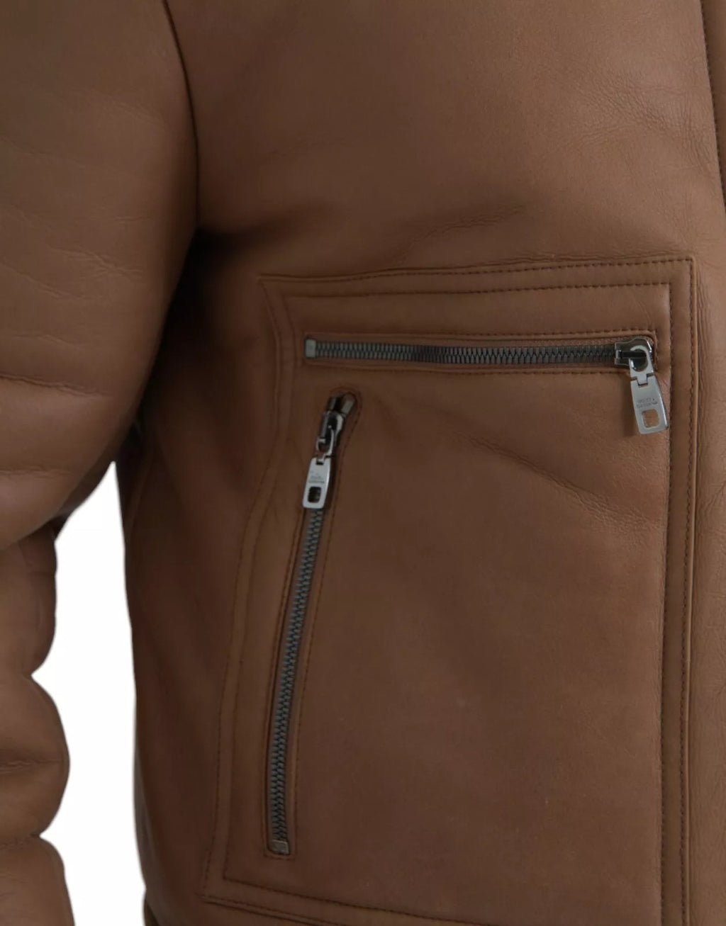 Dolce & Gabbana Brown Leather Fur Button Biker Coat Jacket