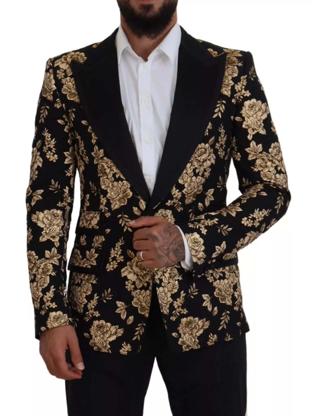 Dolce & Gabbana Gold Black Floral Embroidered Jacket Blazer