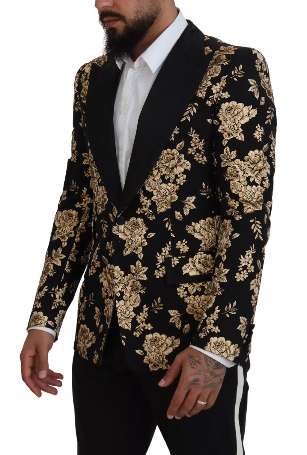 Dolce & Gabbana Gold Black Floral Embroidered Jacket Blazer