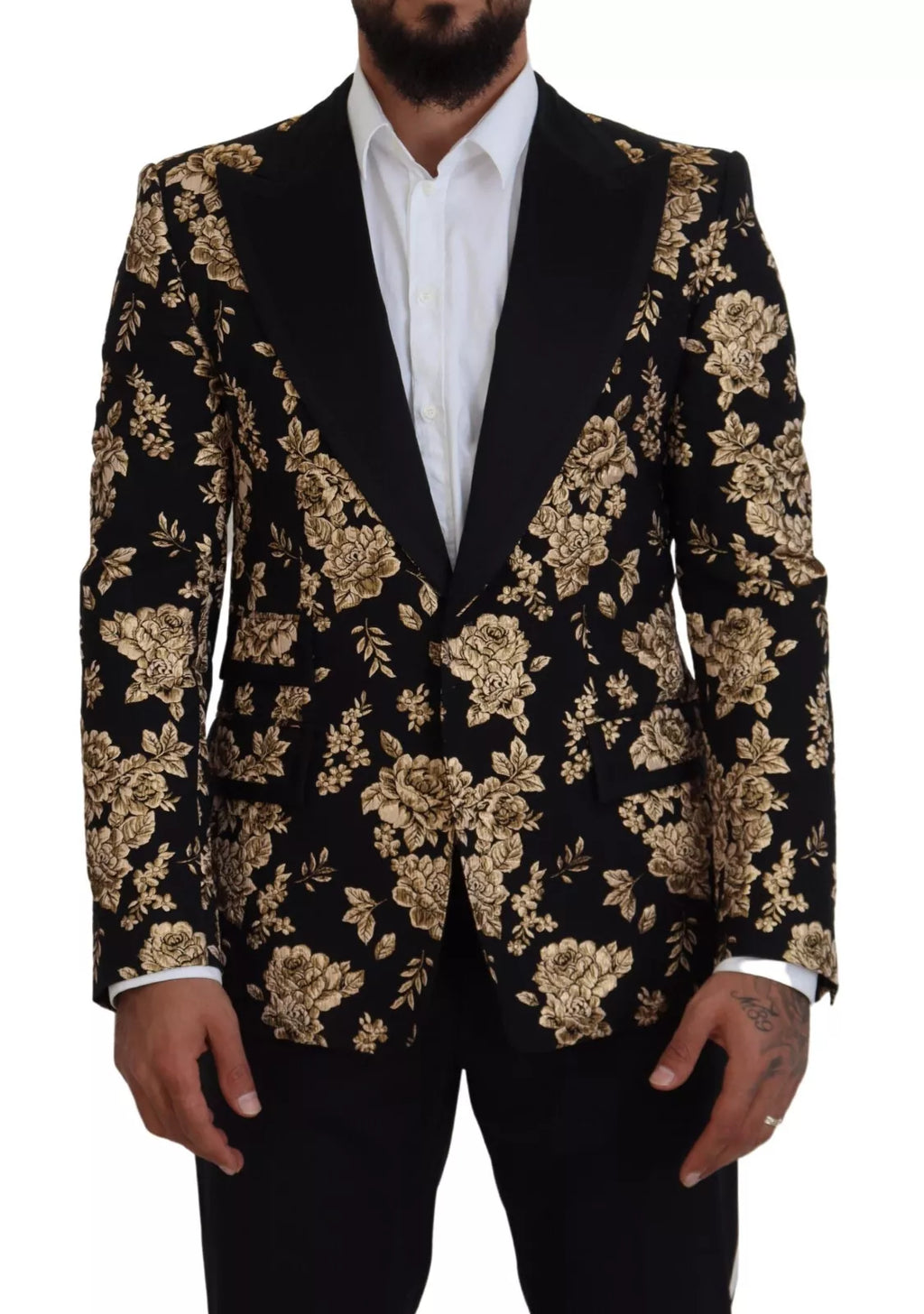 Dolce & Gabbana Gold Black Floral Embroidered Jacket Blazer
