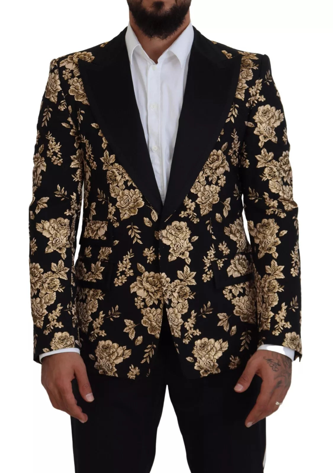 Dolce & Gabbana Gold Black Floral Embroidered Jacket Blazer