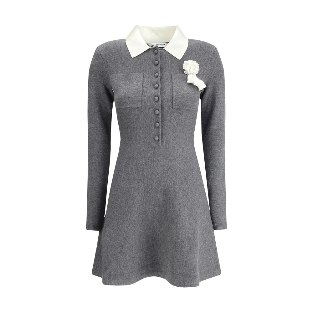 Self-Portrait Mini knit Dress with crochet floral collar