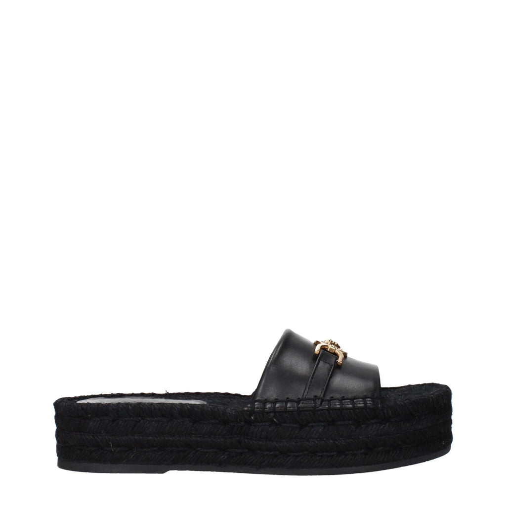 Versace Black Leather Slippers Sandals