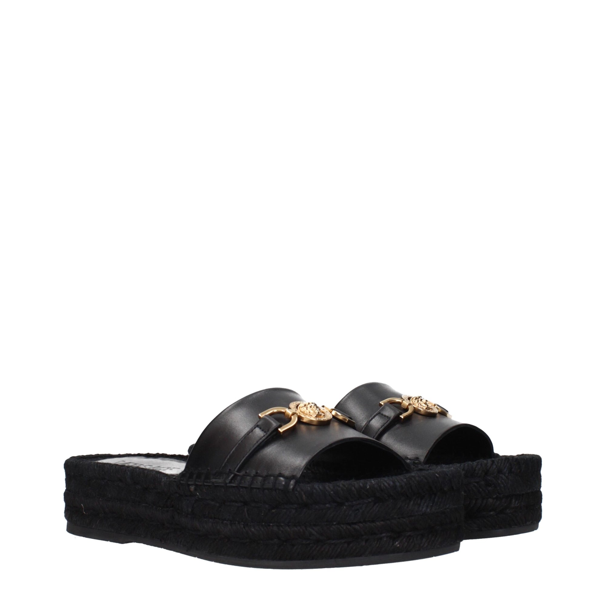 Versace Black Leather Slippers Sandals
