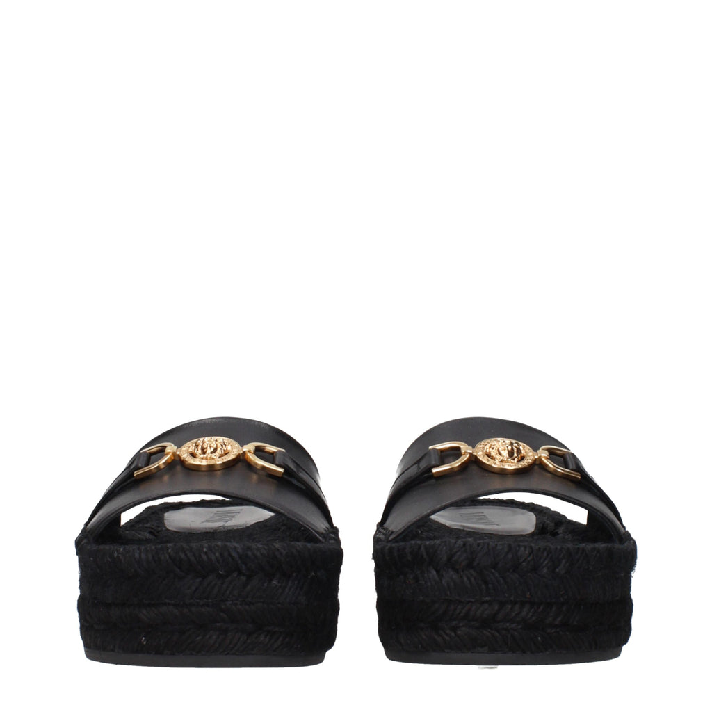 Versace Black Leather Slippers Sandals