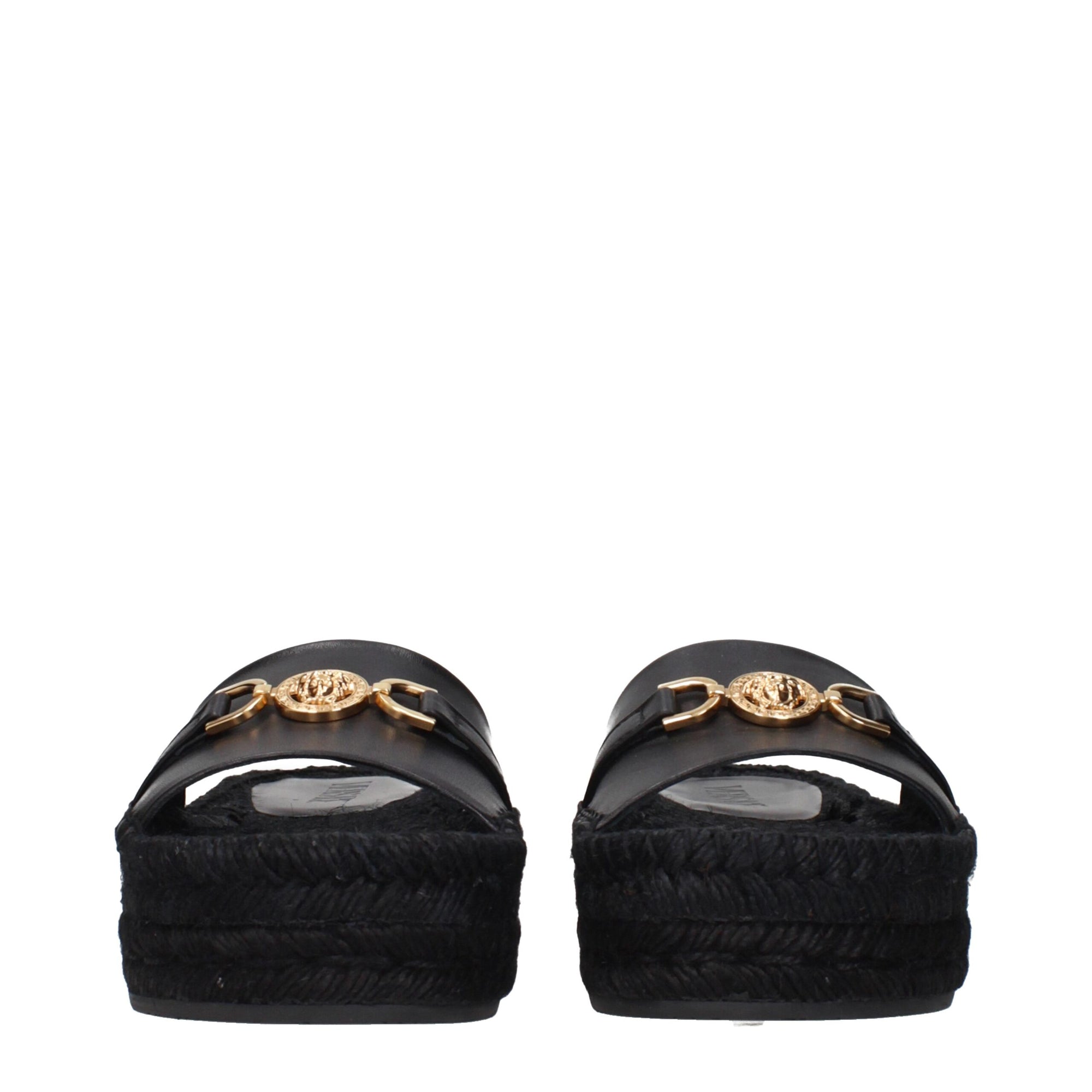 Versace Black Leather Slippers Sandals