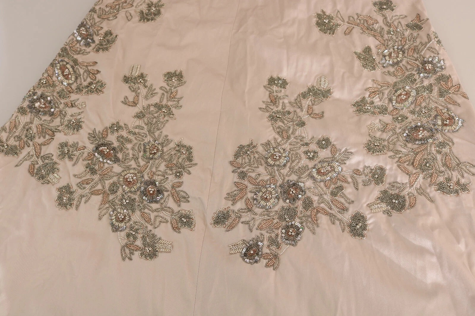 Dolce & Gabbana Beige Sequined Flower Flare Ball Gown Dress