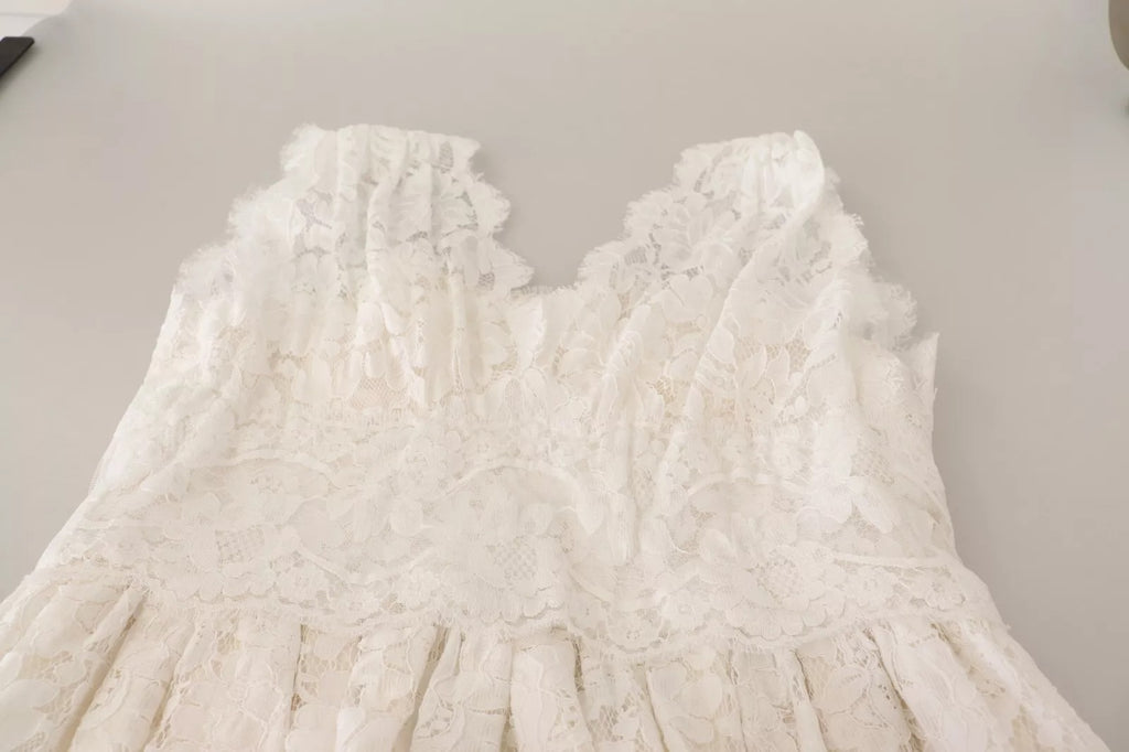 Dolce & Gabbana White Flower Lace Corsage Long Maxi Dress