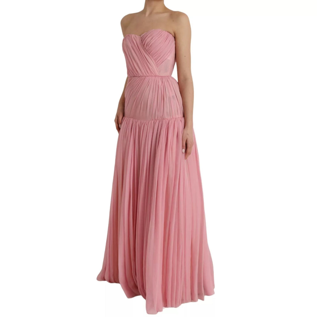 Dolce & Gabbana Pink Silk Strapless Maxi A-line Gown Dress