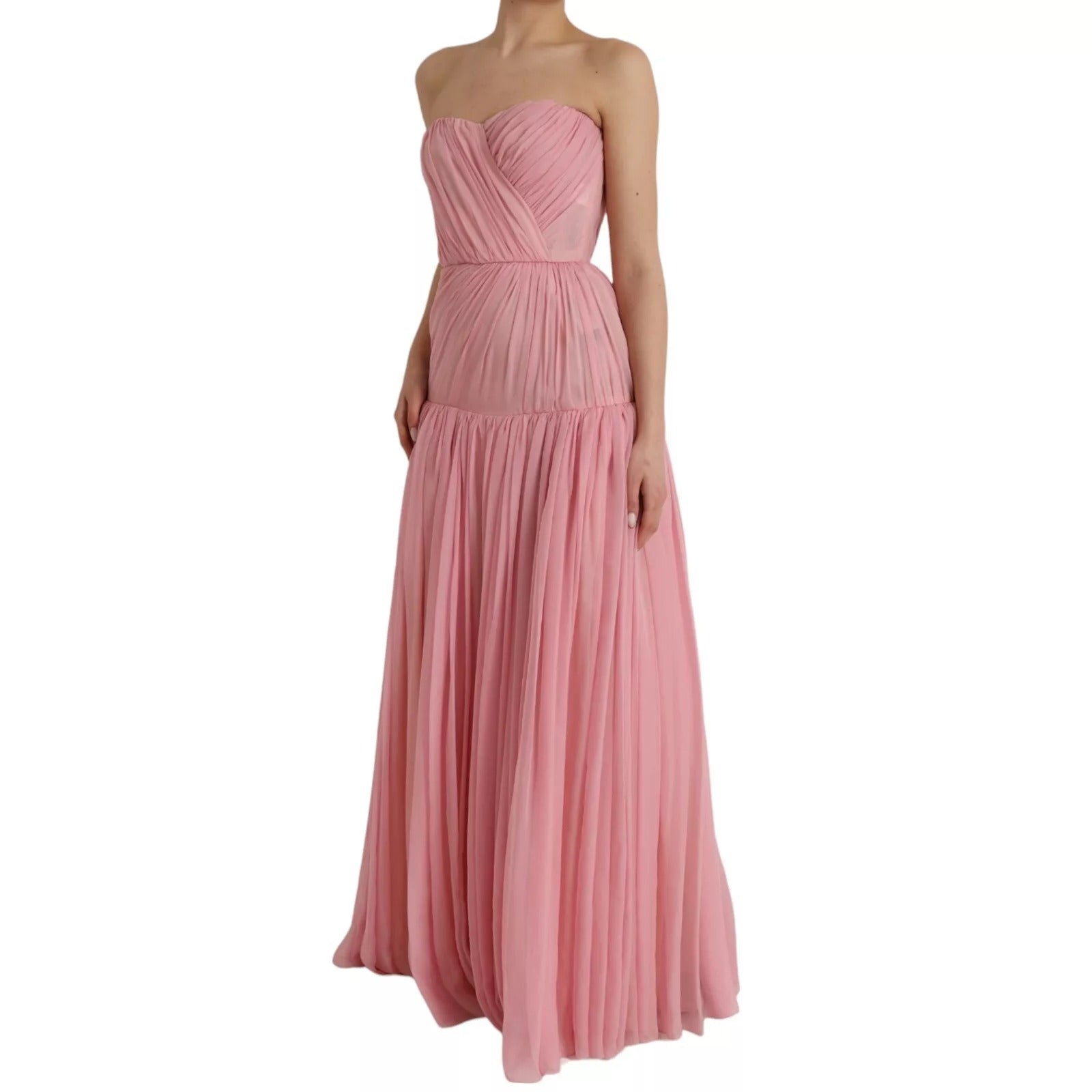 Dolce & Gabbana Pink Silk Strapless Maxi A-line Gown Dress