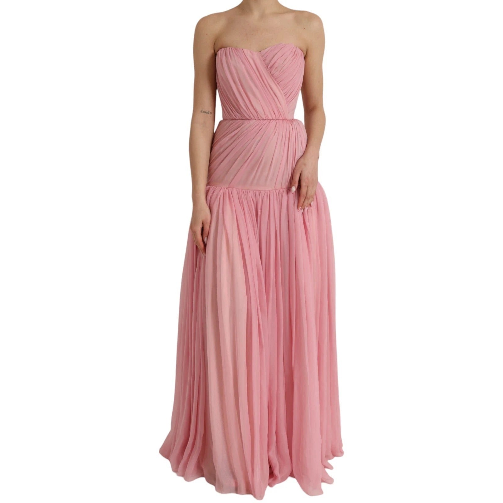 Dolce & Gabbana Pink Silk Strapless Maxi A-line Gown Dress