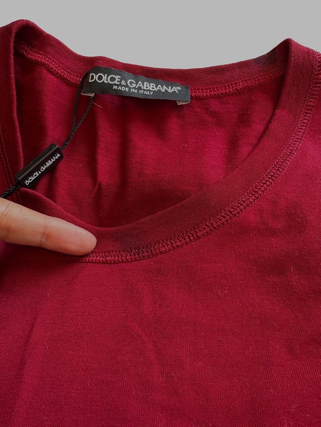 Dolce & Gabbana Red Logo Tape Cotton Crew Neck T-shirt