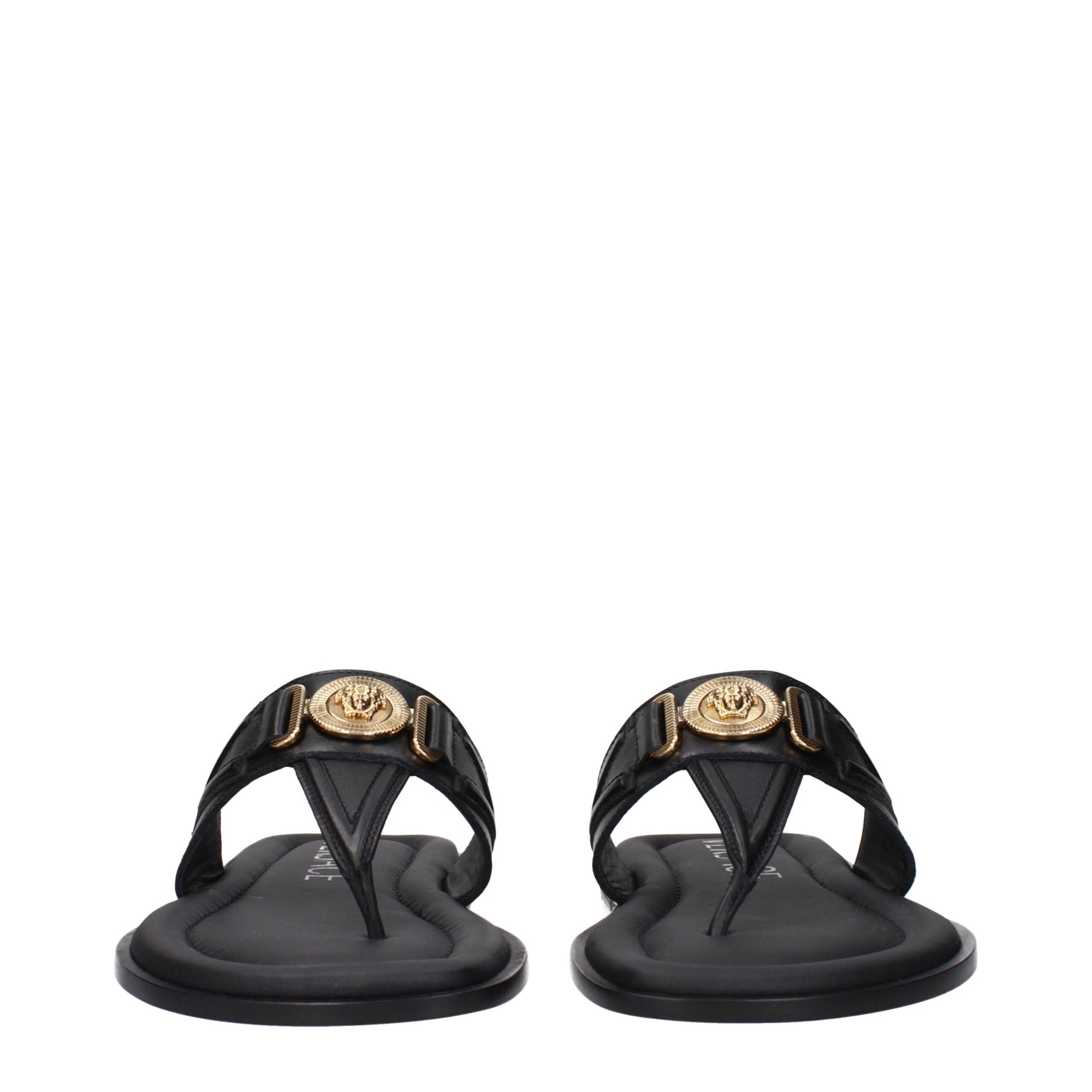 Versace Black Leather Flip-Flop Sandals
