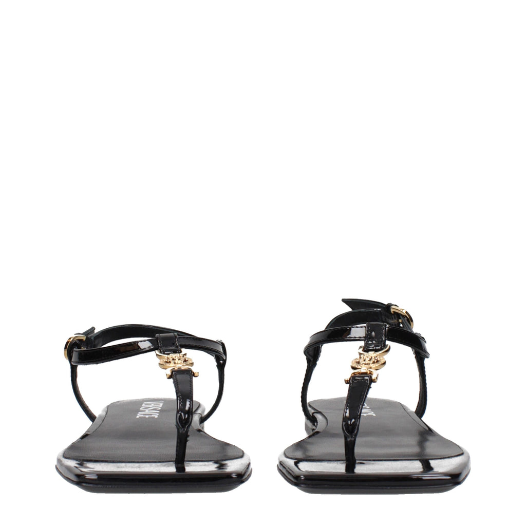 Versace Black Leather Flip-Flop Sandals