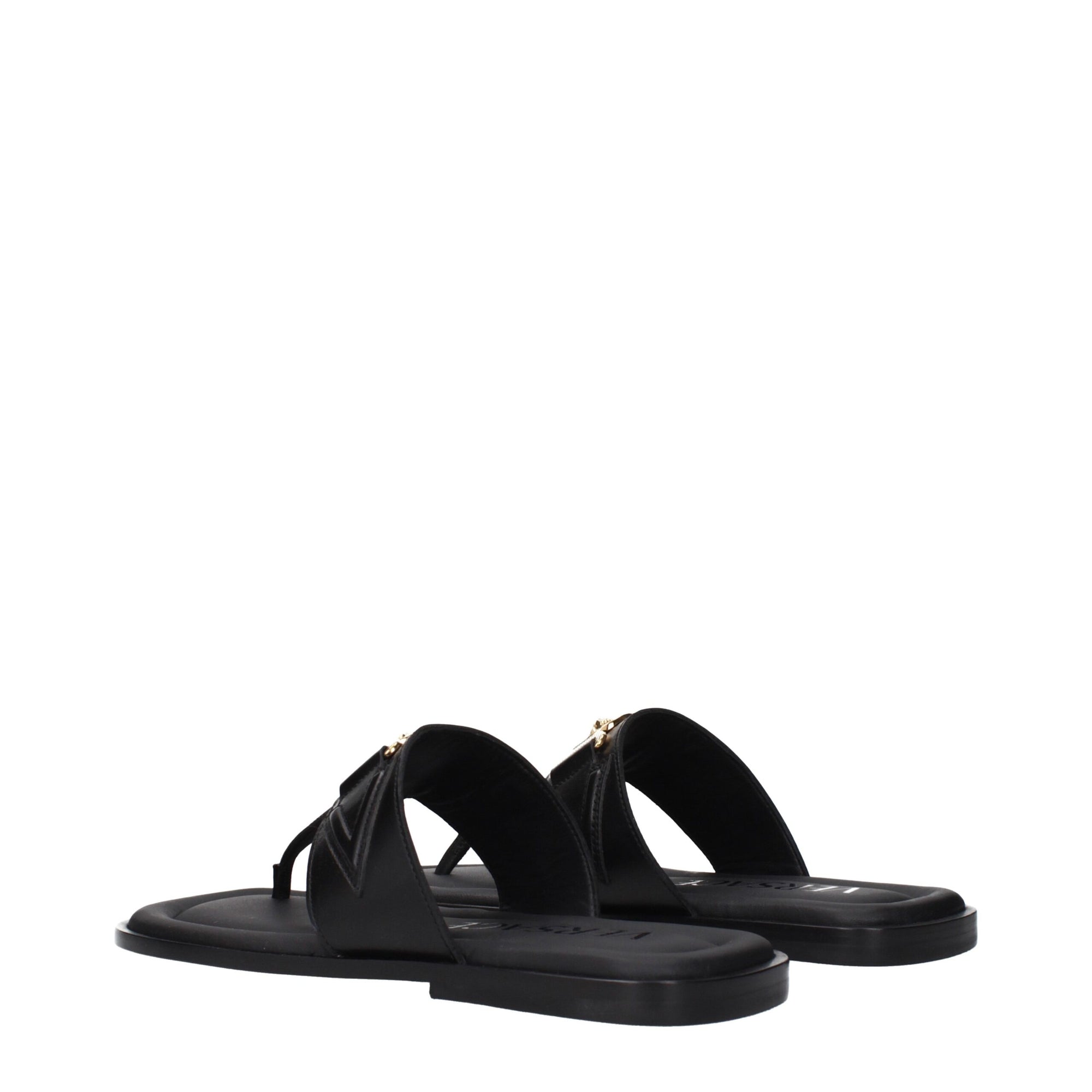 Versace Black Leather Flip-Flop Sandals