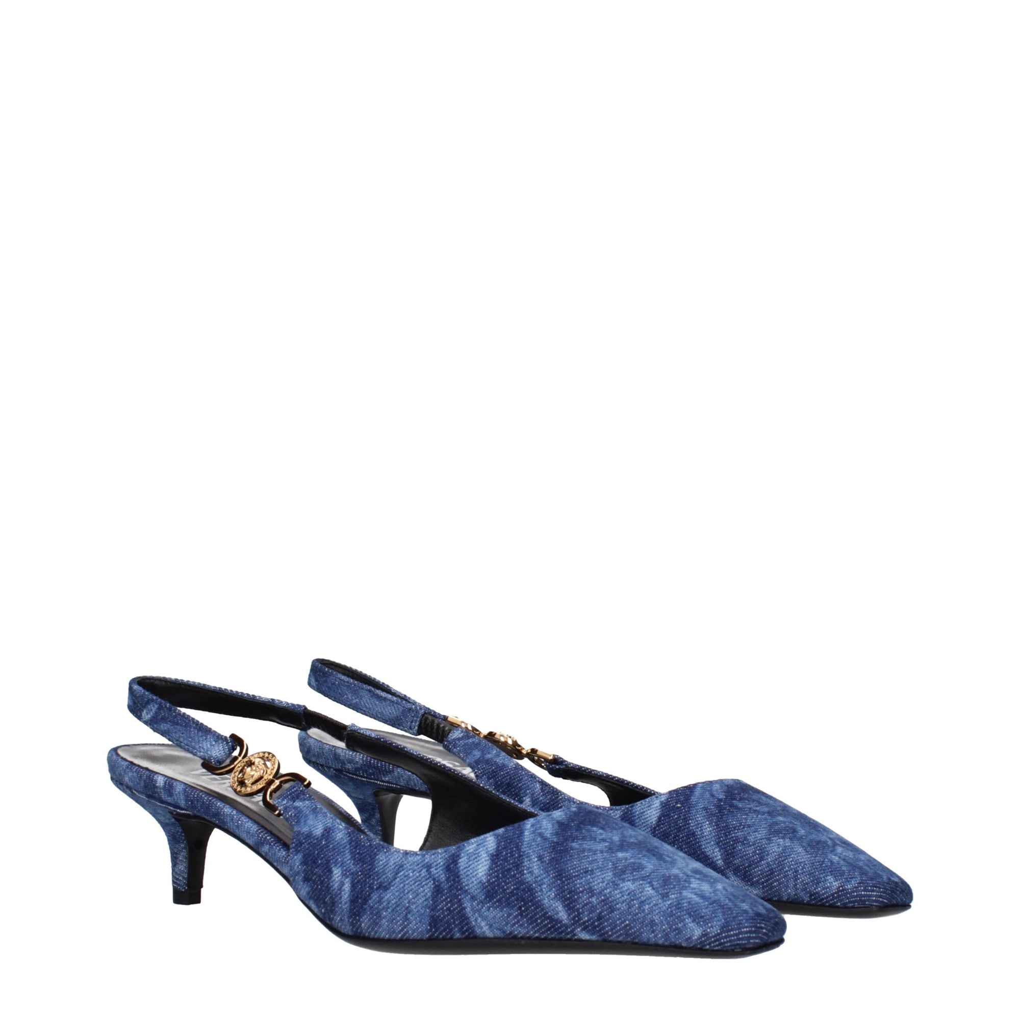 Versace Blue Fabric Flat Sandals