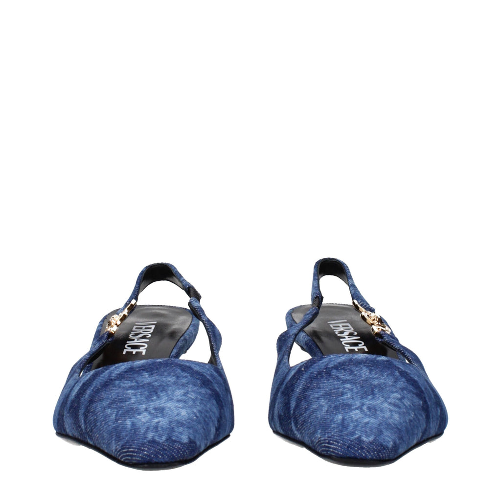 Versace Blue Fabric Flat Sandals