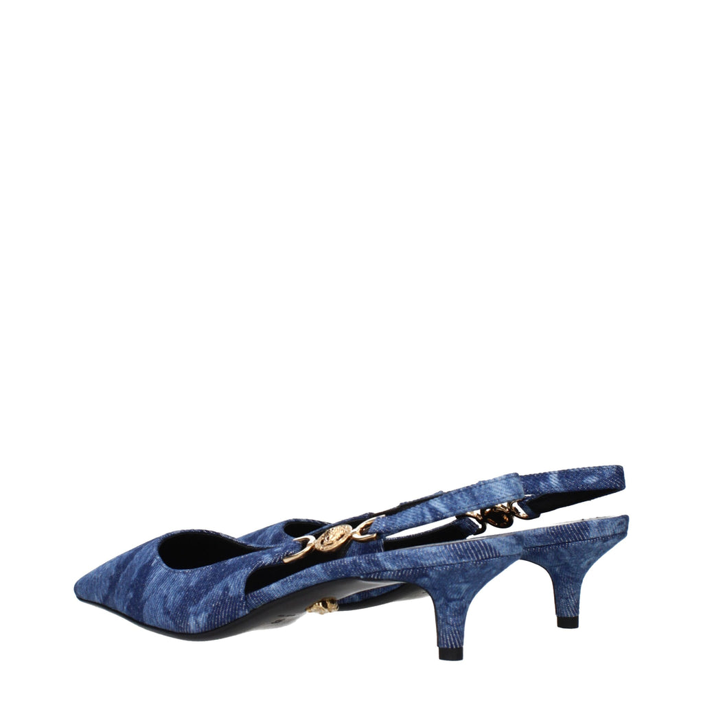 Versace Blue Fabric Flat Sandals