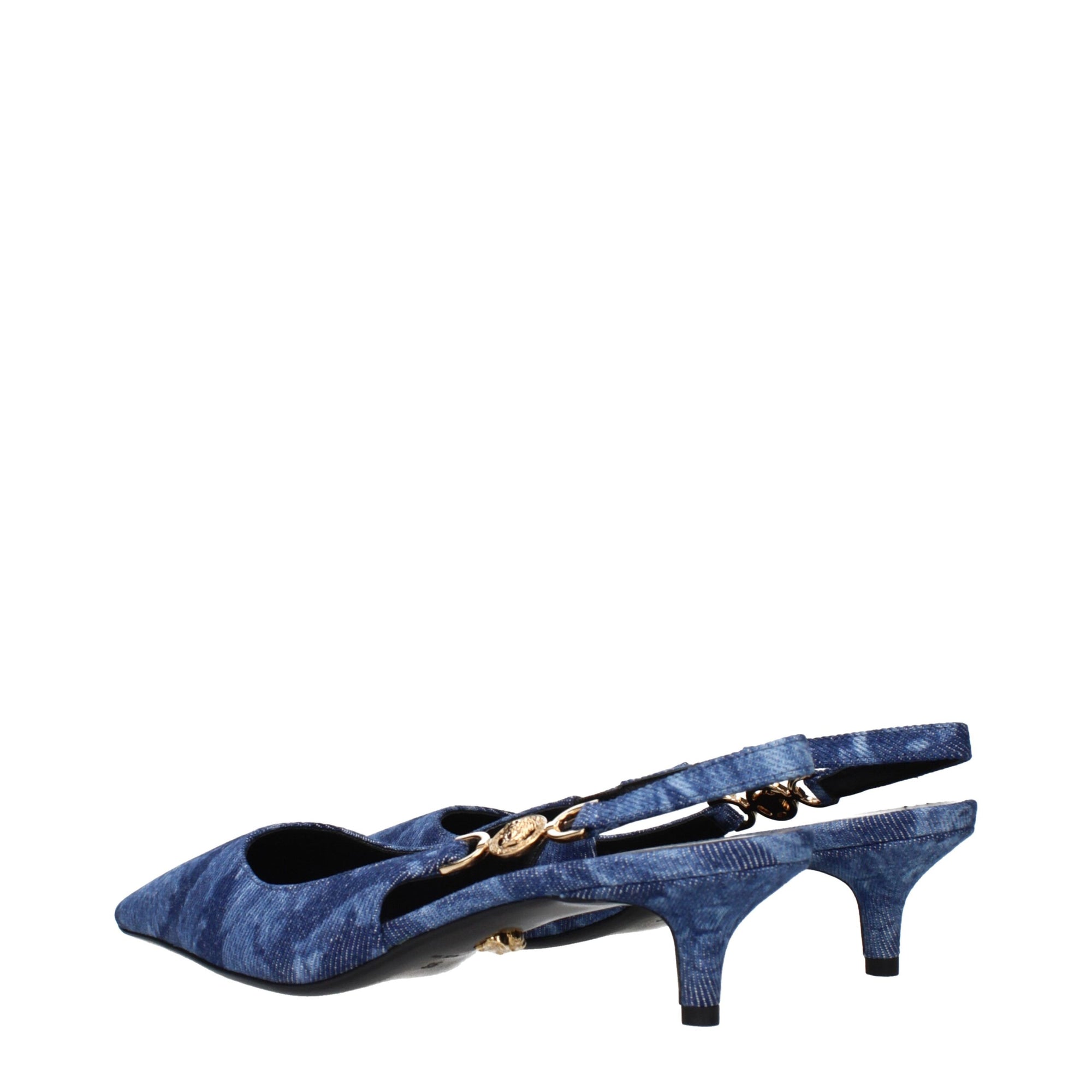 Versace Blue Fabric Flat Sandals
