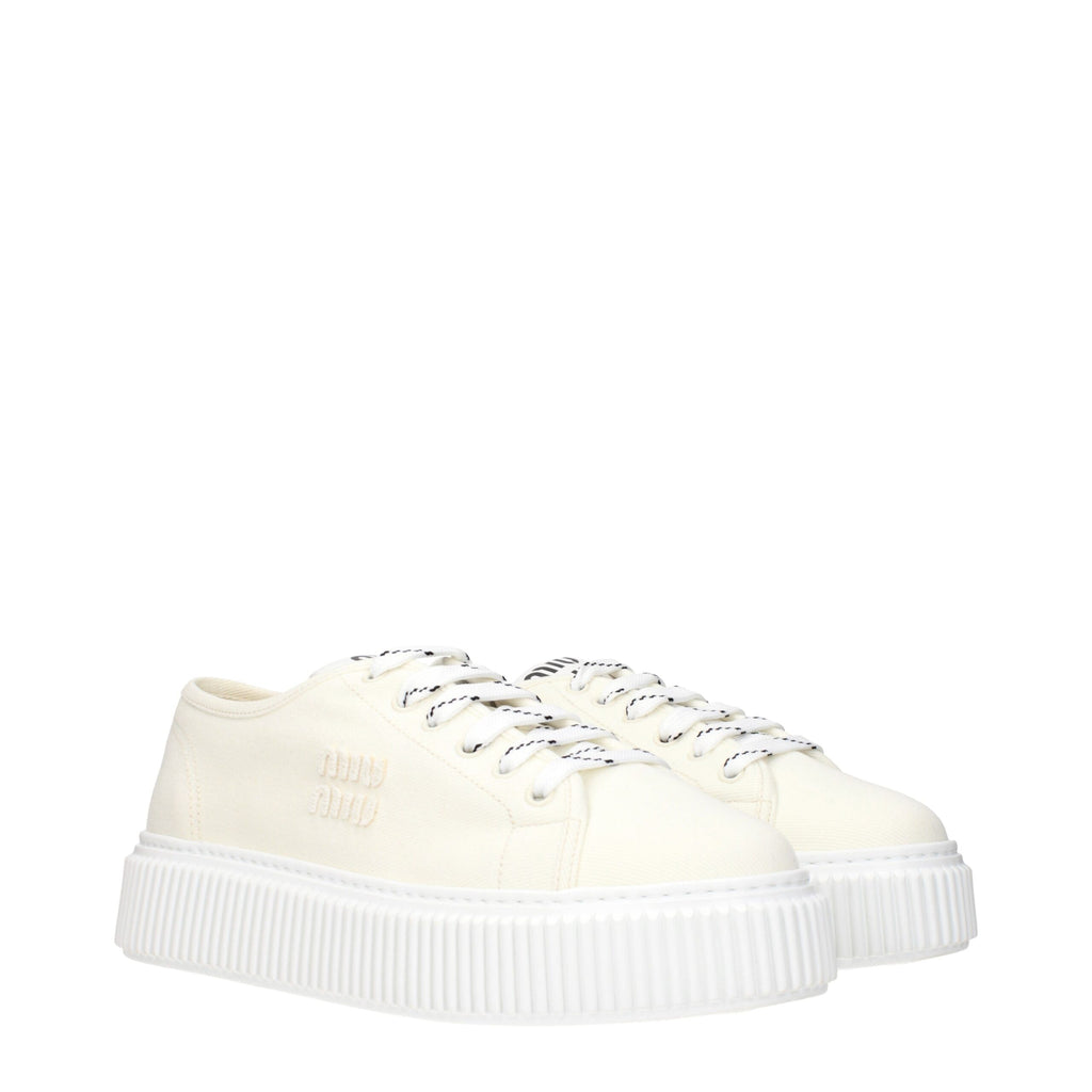 Miu Miu Beige Fabric Platform Sneakers