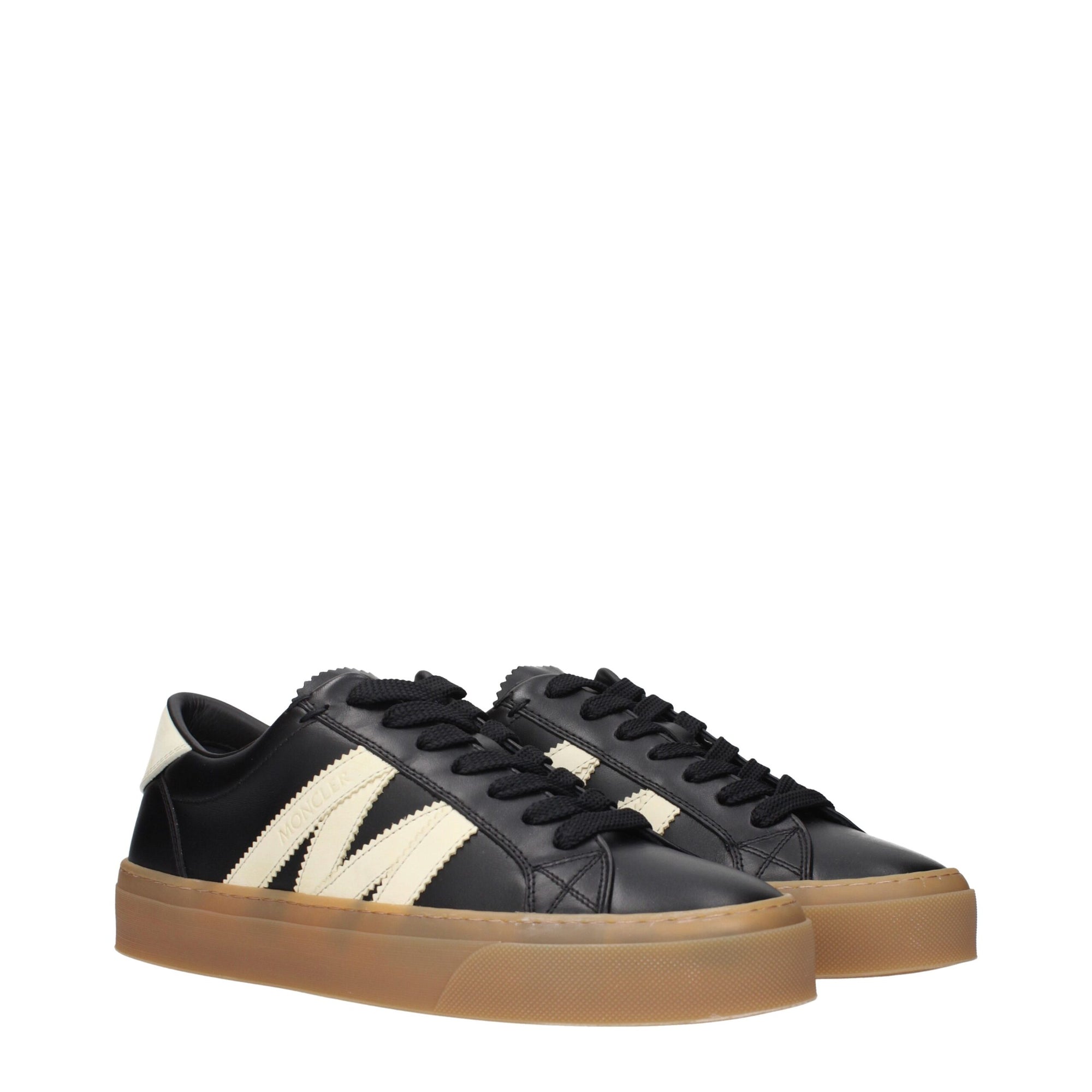 Moncler Black Leather Low Tops