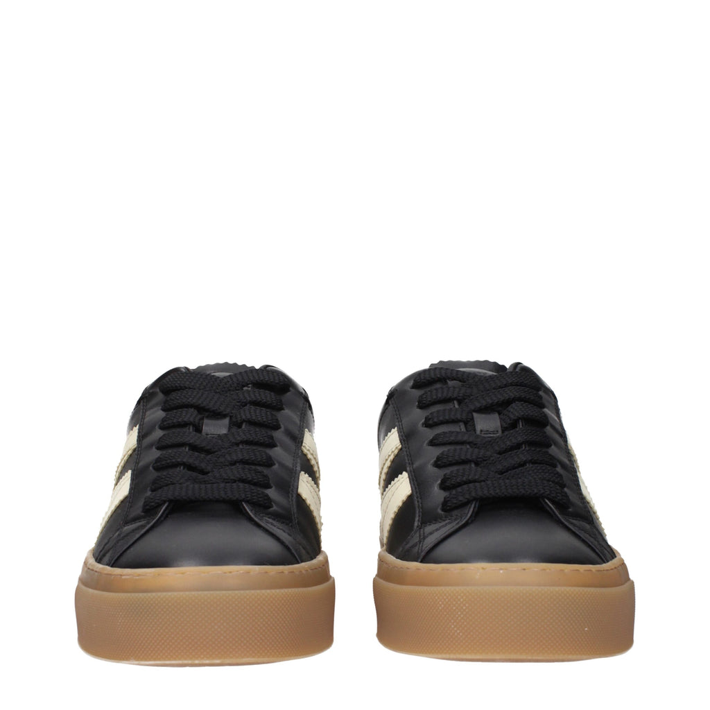 Moncler Black Leather Low Tops