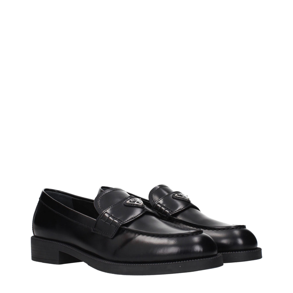 Prada Black Leather Slip-On Loafers