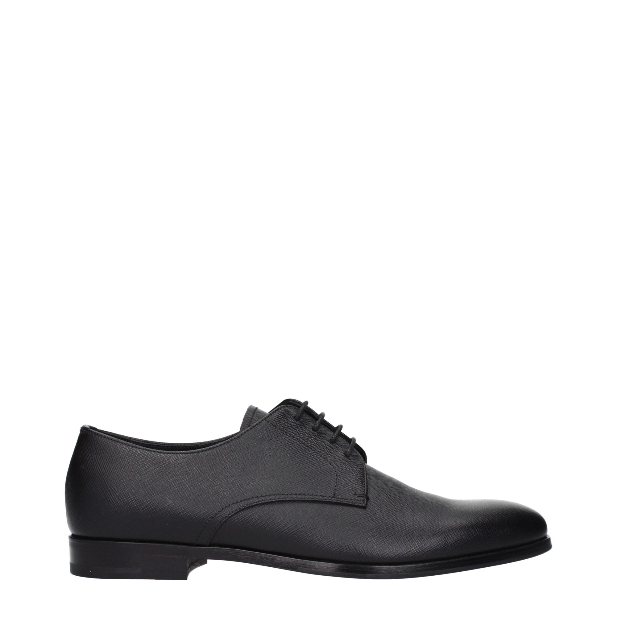 Prada Black Leather Oxfords And Derbies