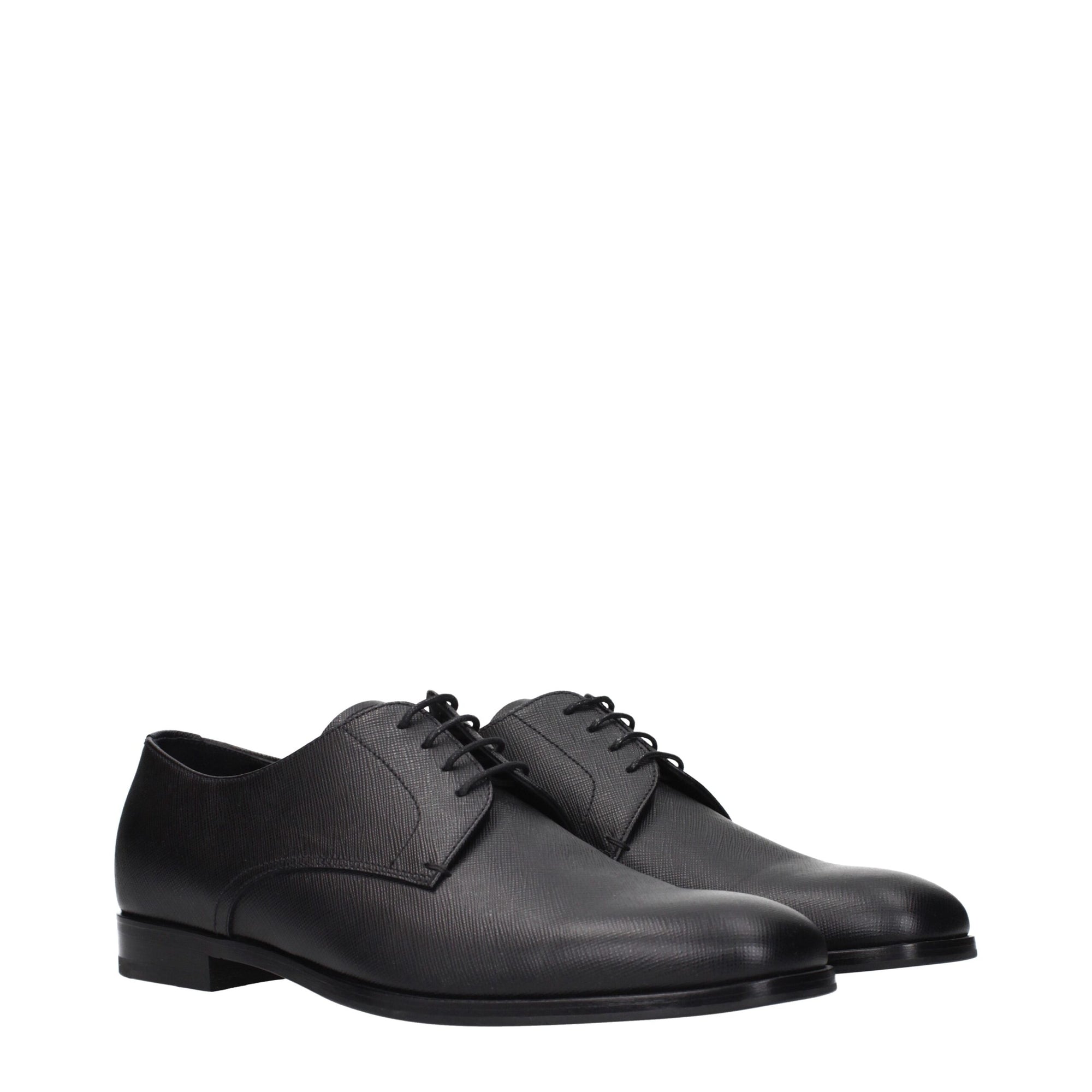 Prada Black Leather Oxfords And Derbies