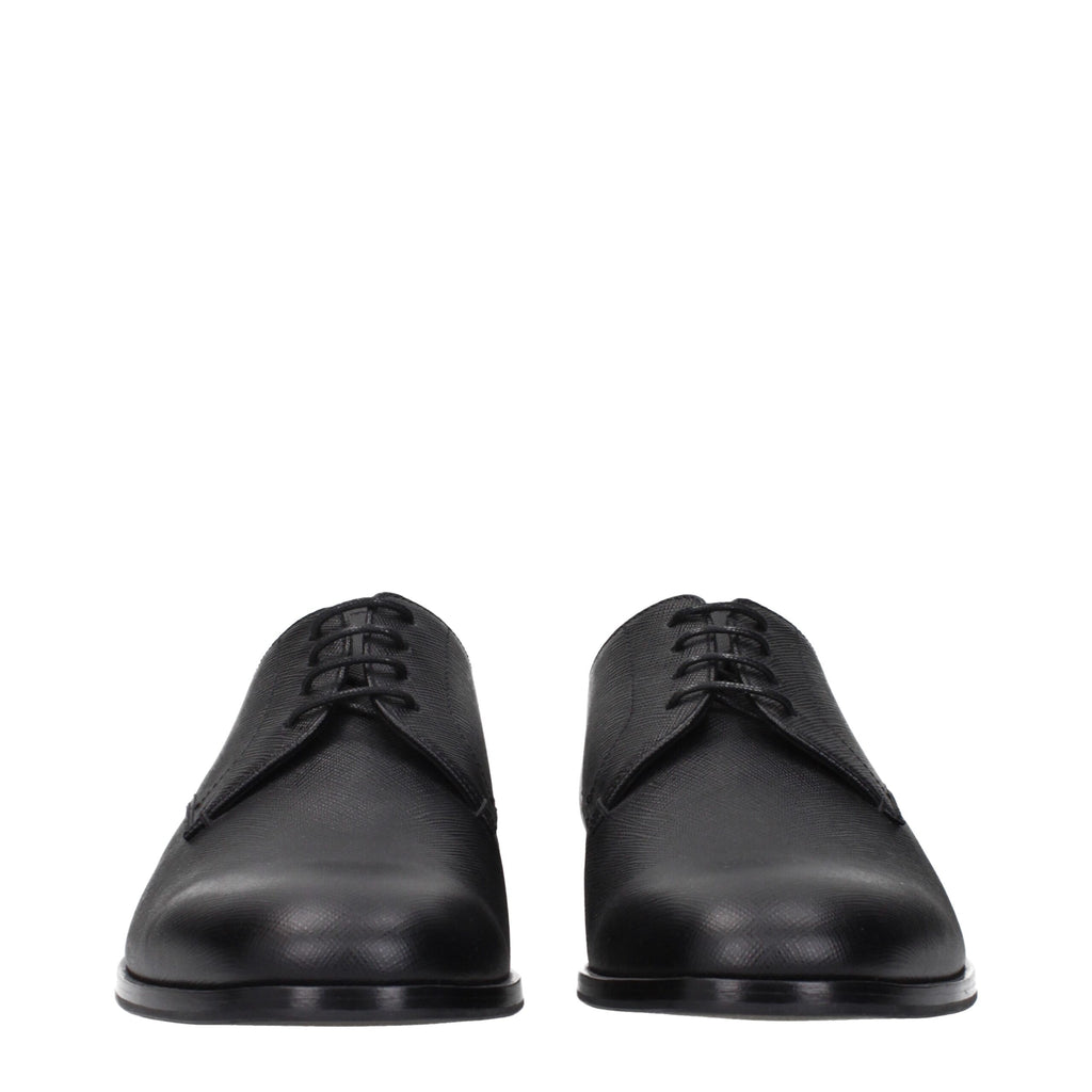 Prada Black Leather Oxfords And Derbies