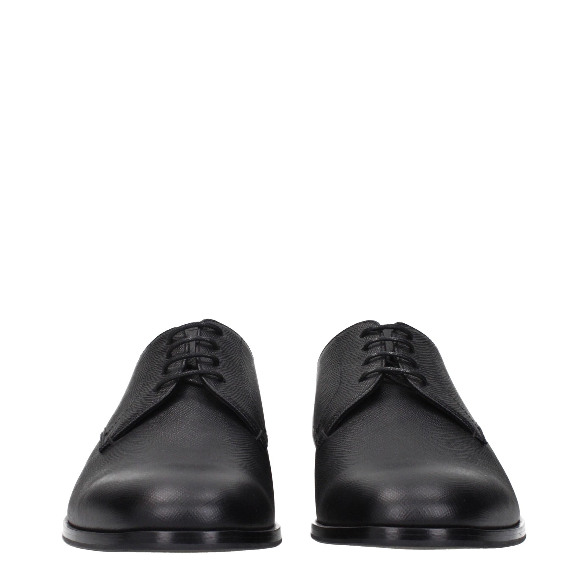 Prada Black Leather Oxfords And Derbies