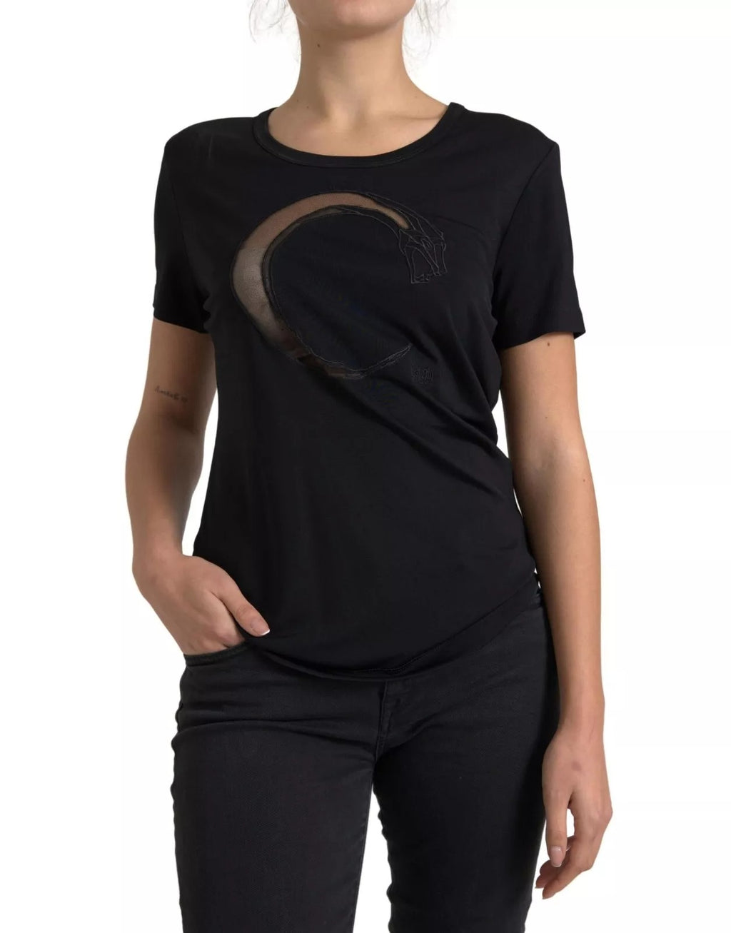 Roberto Cavalli Black Viscose Round Neck CLASS T-shirt