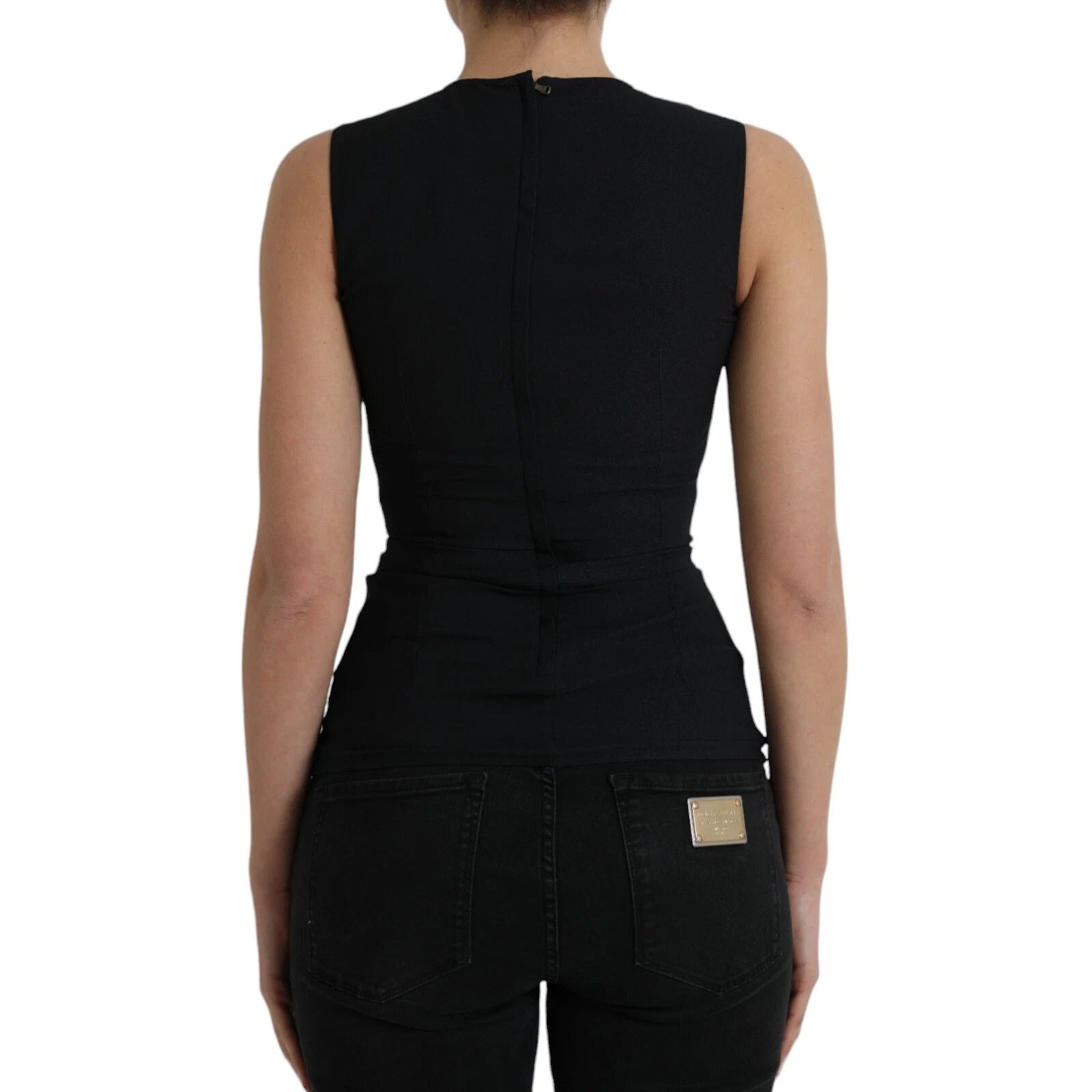 Dolce & Gabbana Black Floral Viscose Round Neck Tank Top