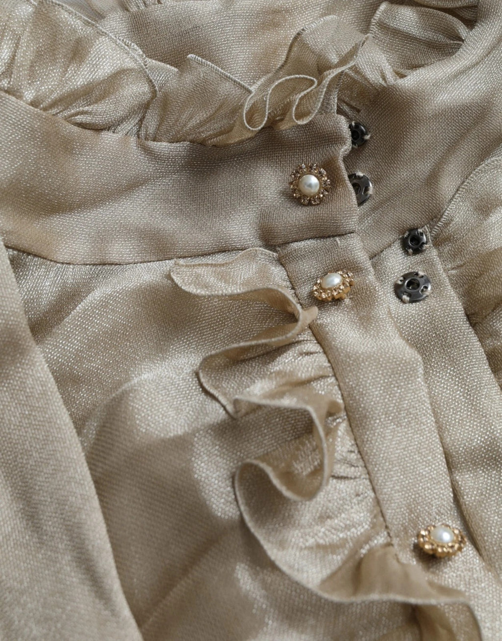 Dolce & Gabbana Gold Ascot Collar Ruffles Blouse Top