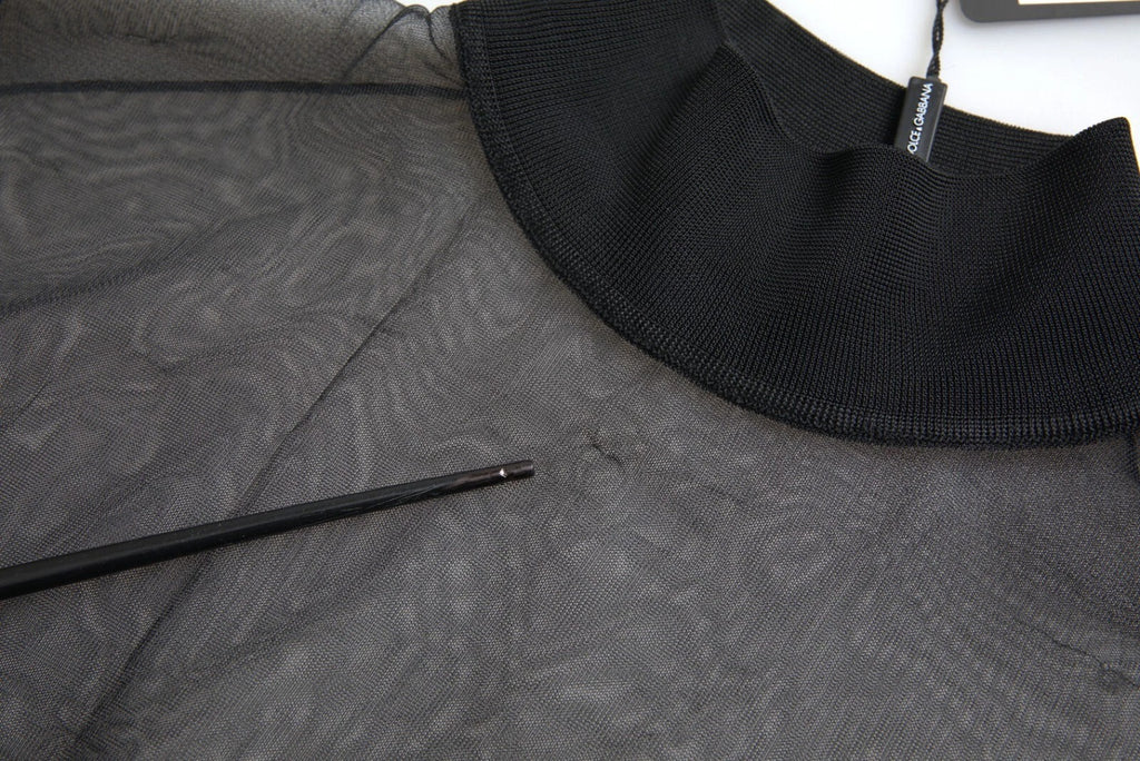 Dolce & Gabbana Black Mesh Turtleneck Sheer Blouse Top