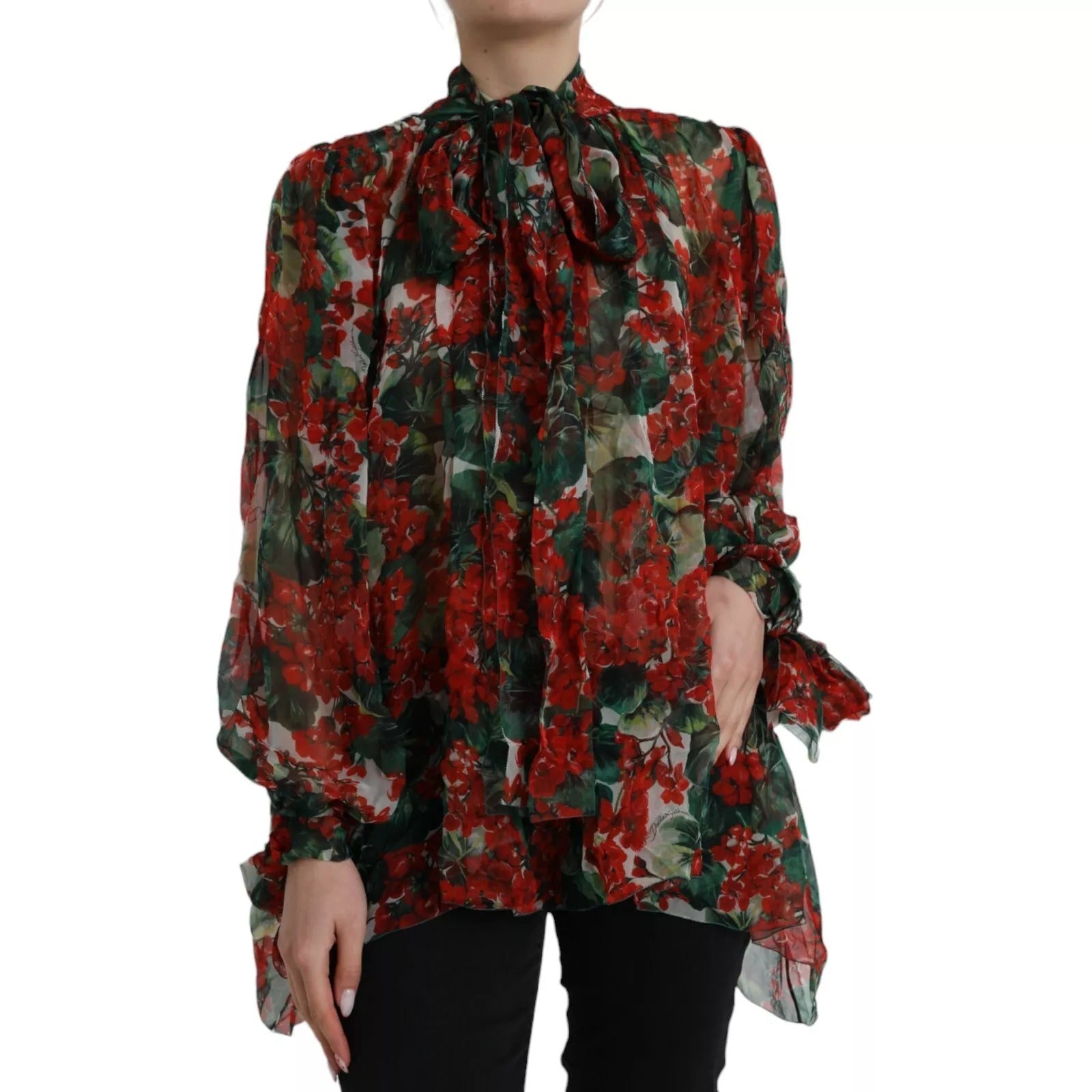 Dolce & Gabbana Multicolor Floral Silk Collar Blouse