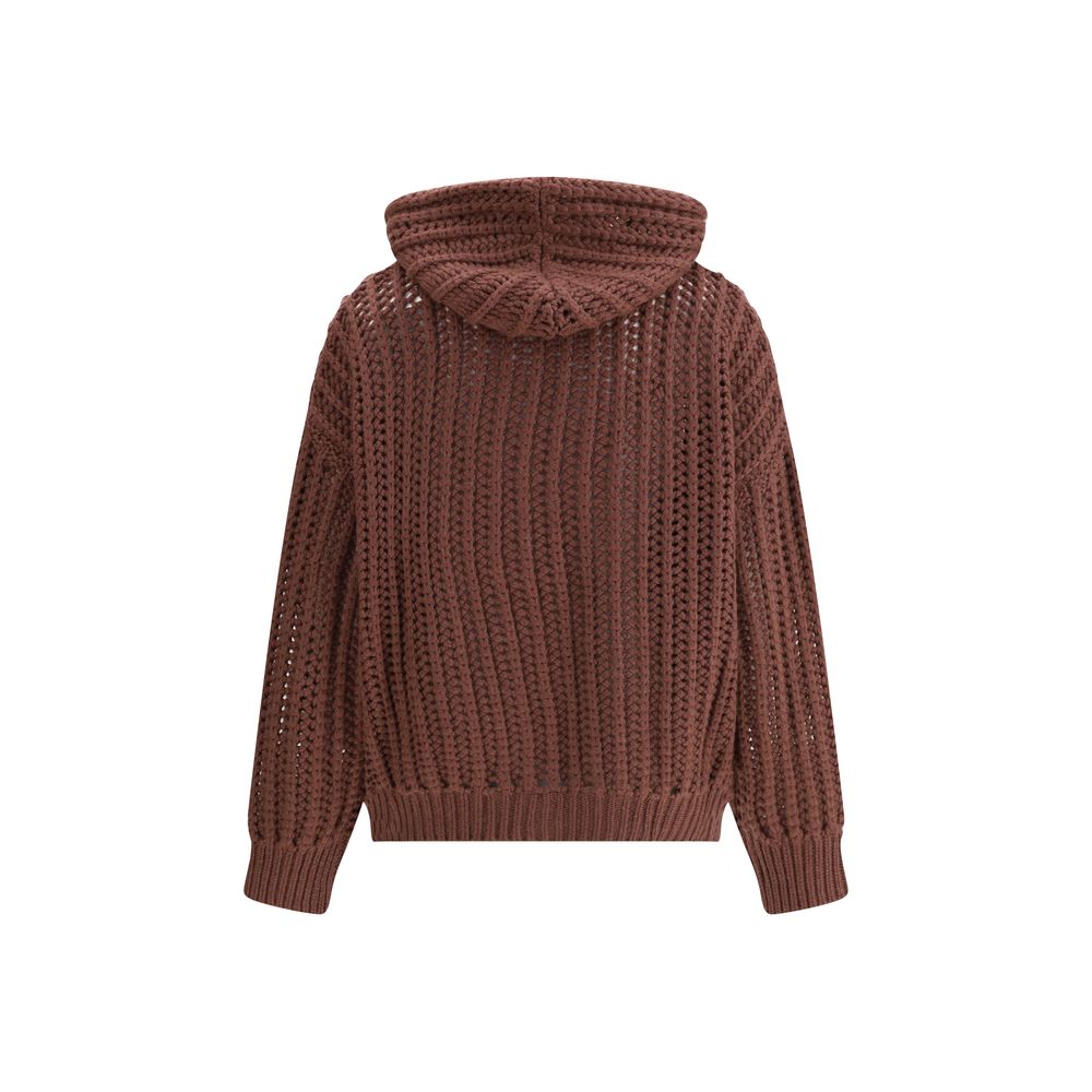 Brunello Cucinelli Balloon Net Embroidery Cardigan in cashmere with a hood