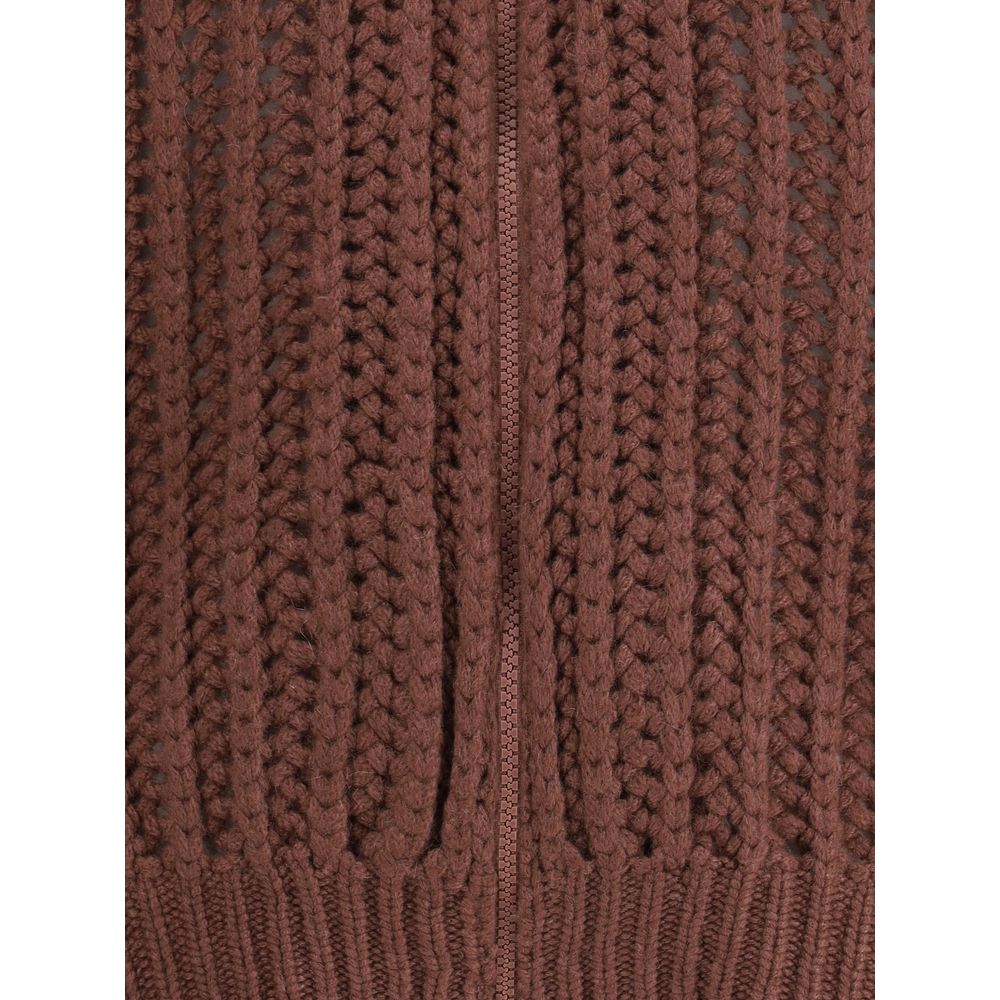 Brunello Cucinelli Balloon Net Embroidery Cardigan in cashmere with a hood