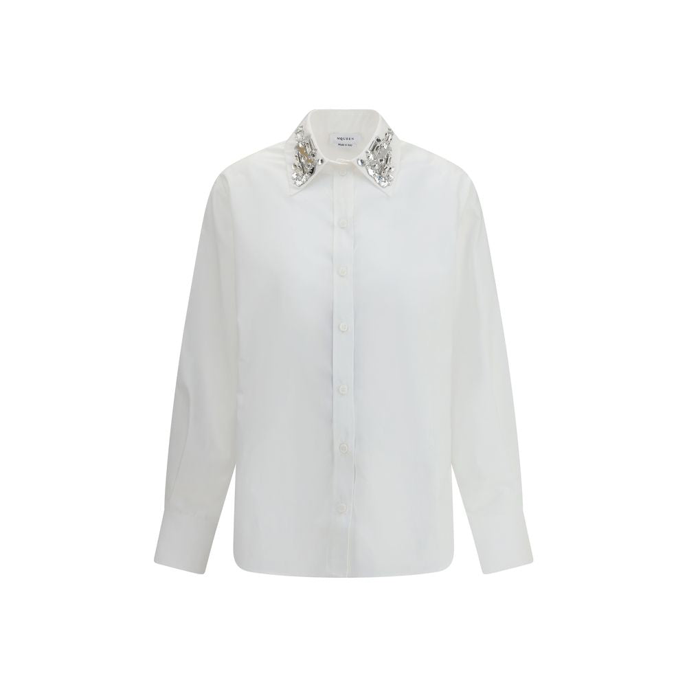 Alexander McQueen White long-sleeved Shirt with embellished collar